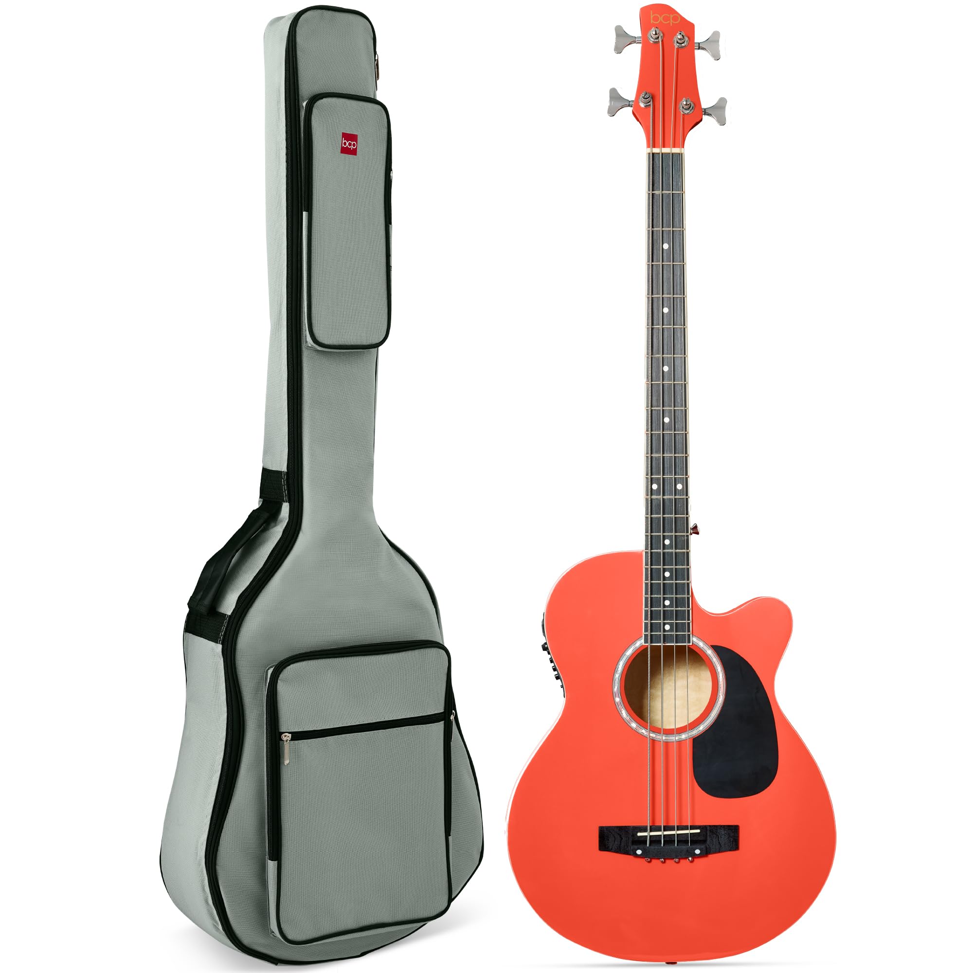 Best Choice Products Acoustic Electric Bass Guitar, Full Size 4 String, Fretted Bass Guitar W/Padded Gig Bag   Red