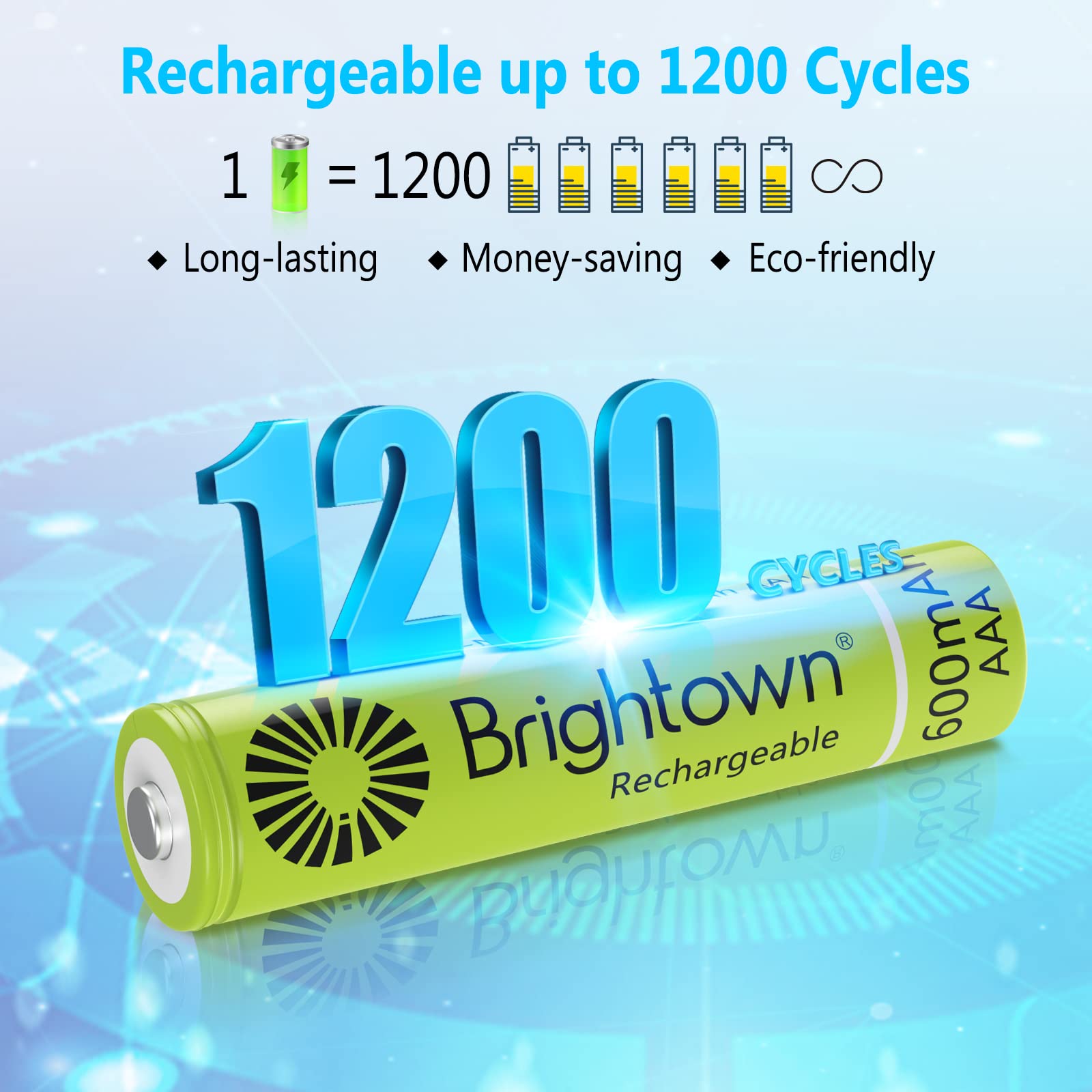 Brightown Rechargeable Aaa Batteries, 600Mah Nimh Precharged Triple A Solar Batteries For Solar Lights And Household Devices