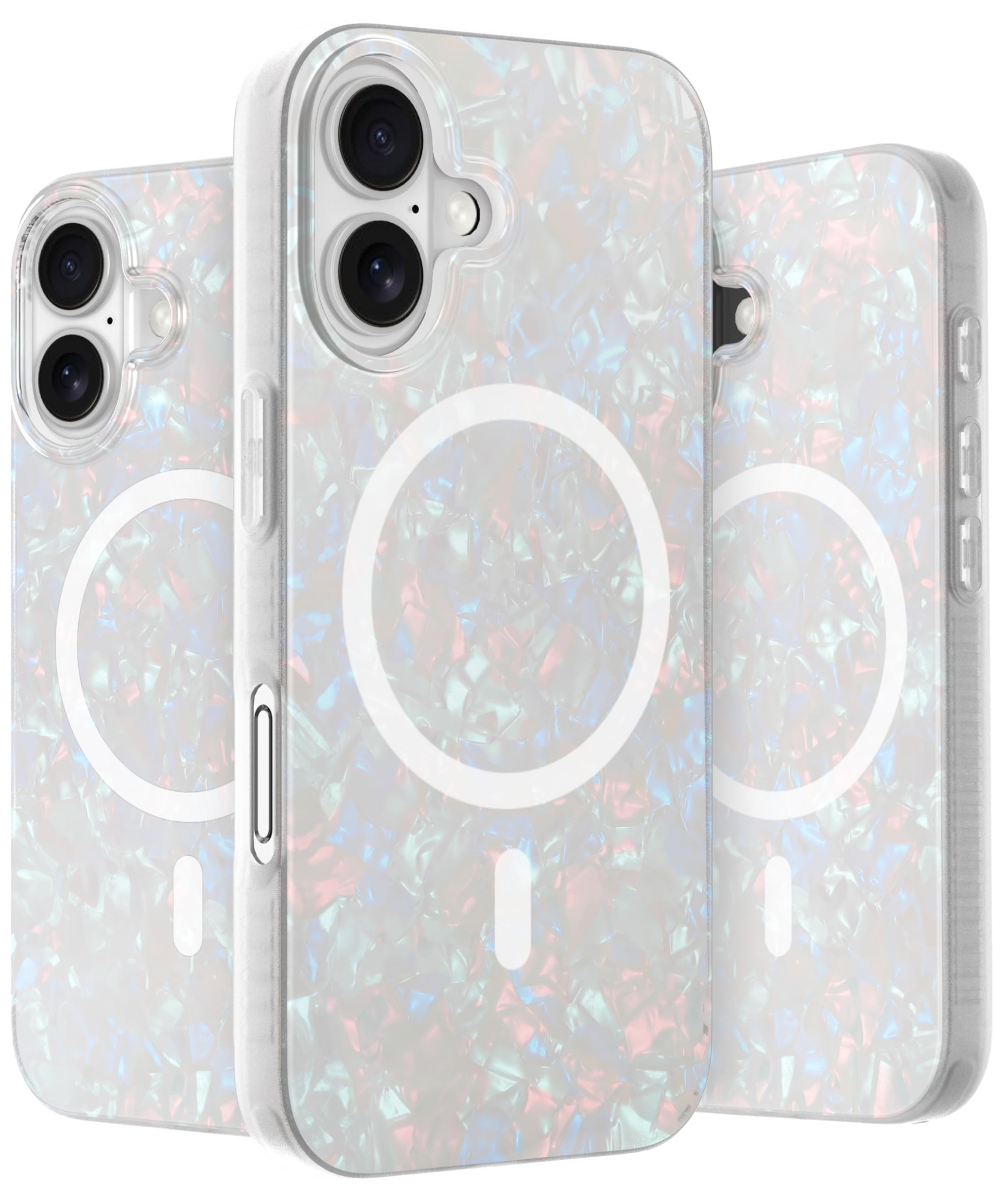 Lonli Hue   Iphone 16 Magnetic Case [Compatible With Magsafe]   White Pearl Tort Phone Case   [360 Shock Absorbent Bumper]   Cut