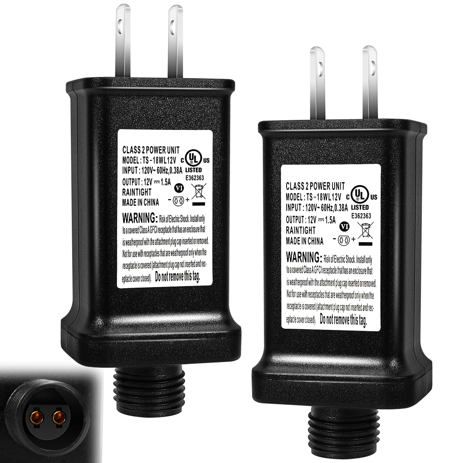 2 Pcs Replacement Yard Inflatable Adapter,12V 1.5A Class 2 Power Supply, Low Voltage Transformer Us Plug For Halloween/Thanksgiv