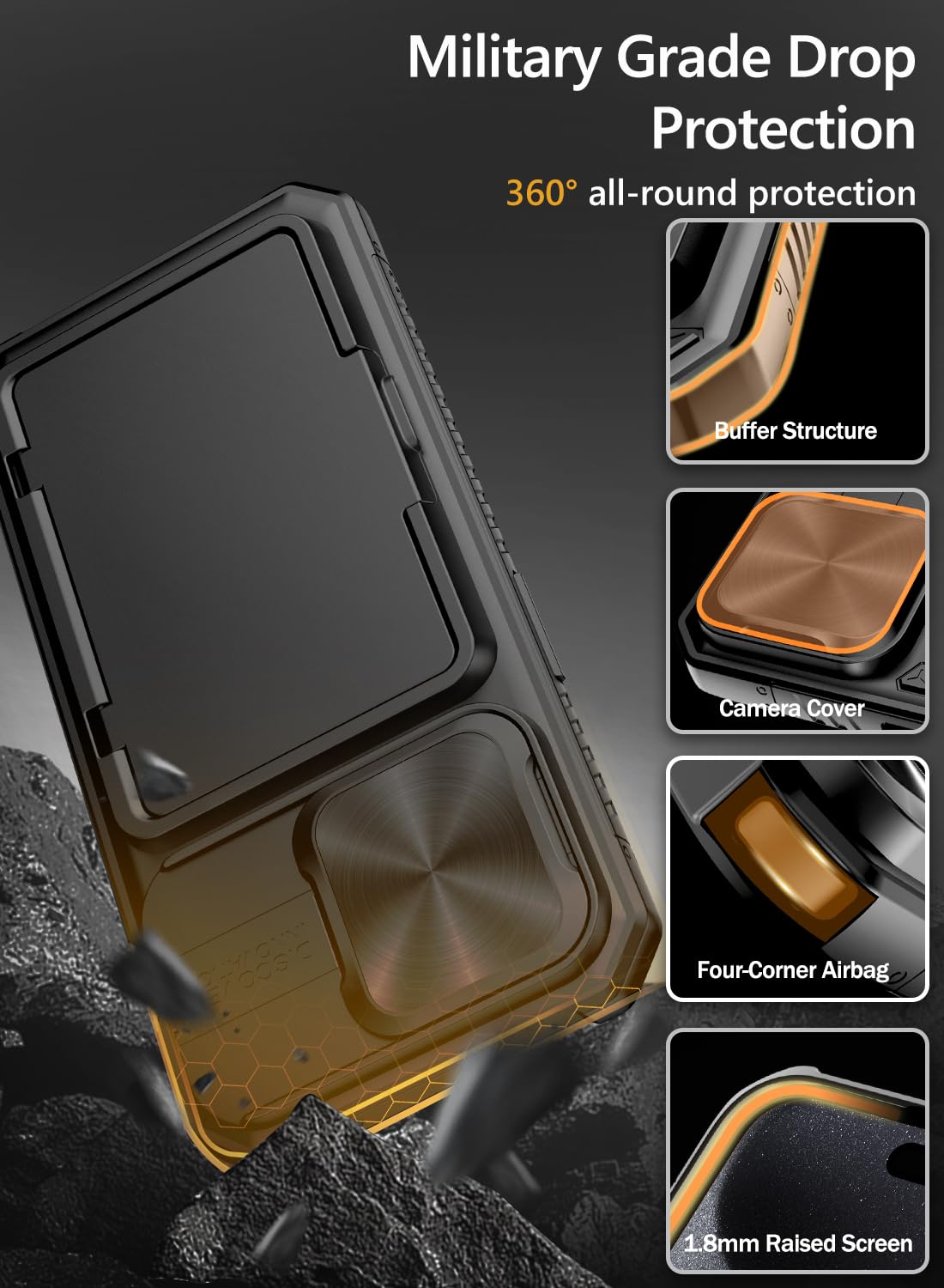Vihibii iPhone 15 Pro Case - Shockproof Wallet with Card Holder & Kickstand, Black, Polycarbonate, 6.1" 2023 Model