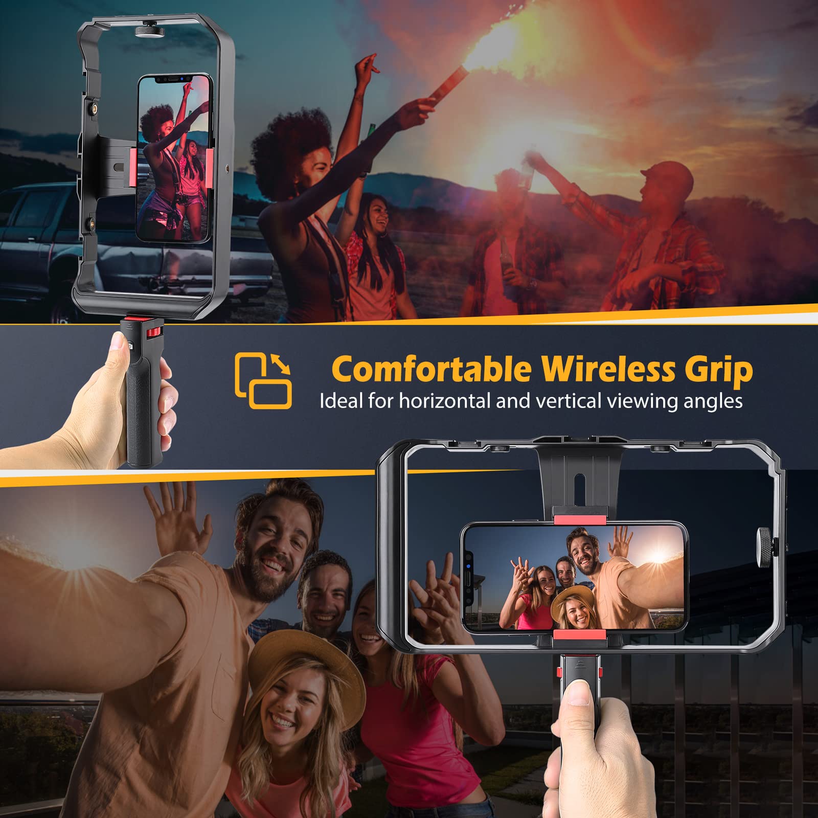 Zeadio Smartphone Video Cage Rig, Filmmaking Vlogging Case, Phone Stabilizer Tripod Mount With Wireless Remote Shutter Fits For