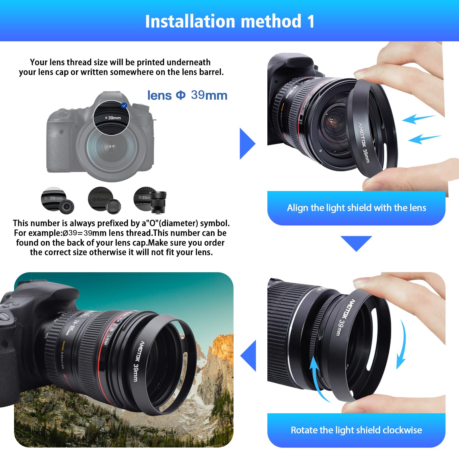 39Mm Camera Lens Hood Compatiable All Brands  Lenses With 39Mm Filter Thread,Made Of Cnc.Aluminium Hollow Lens Hood