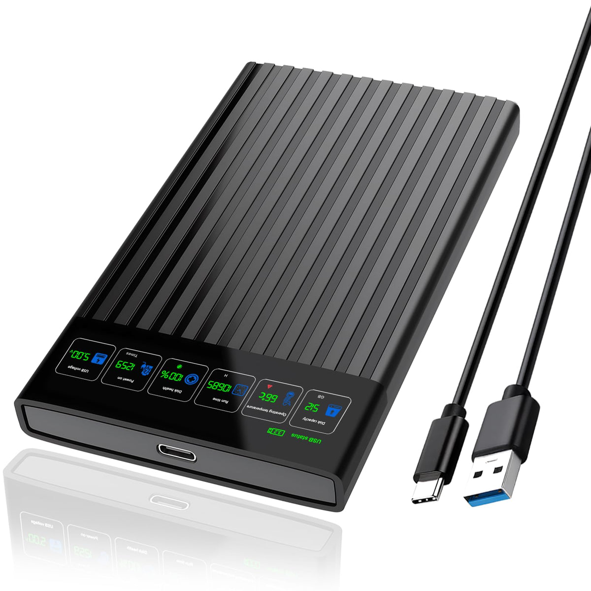 Shuole 2.5 Inch Sata To Usb 3.0/3.1/3.2 Type C External Hard Drive Enclosure With Lcd Display Screen For 7Mm/9.5Mm 2.5'' Sata Hd