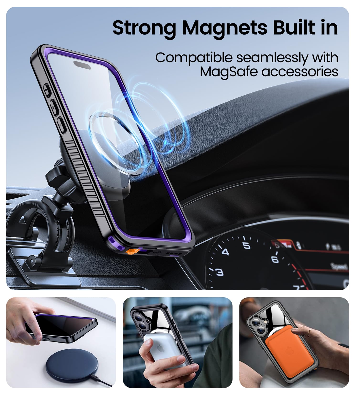 Temdan Magnetic For Iphone 16 Plus Case Waterproof,Built In Screen Protector[Ip68 Underwater][Upgrade Military Dropproof][Compat