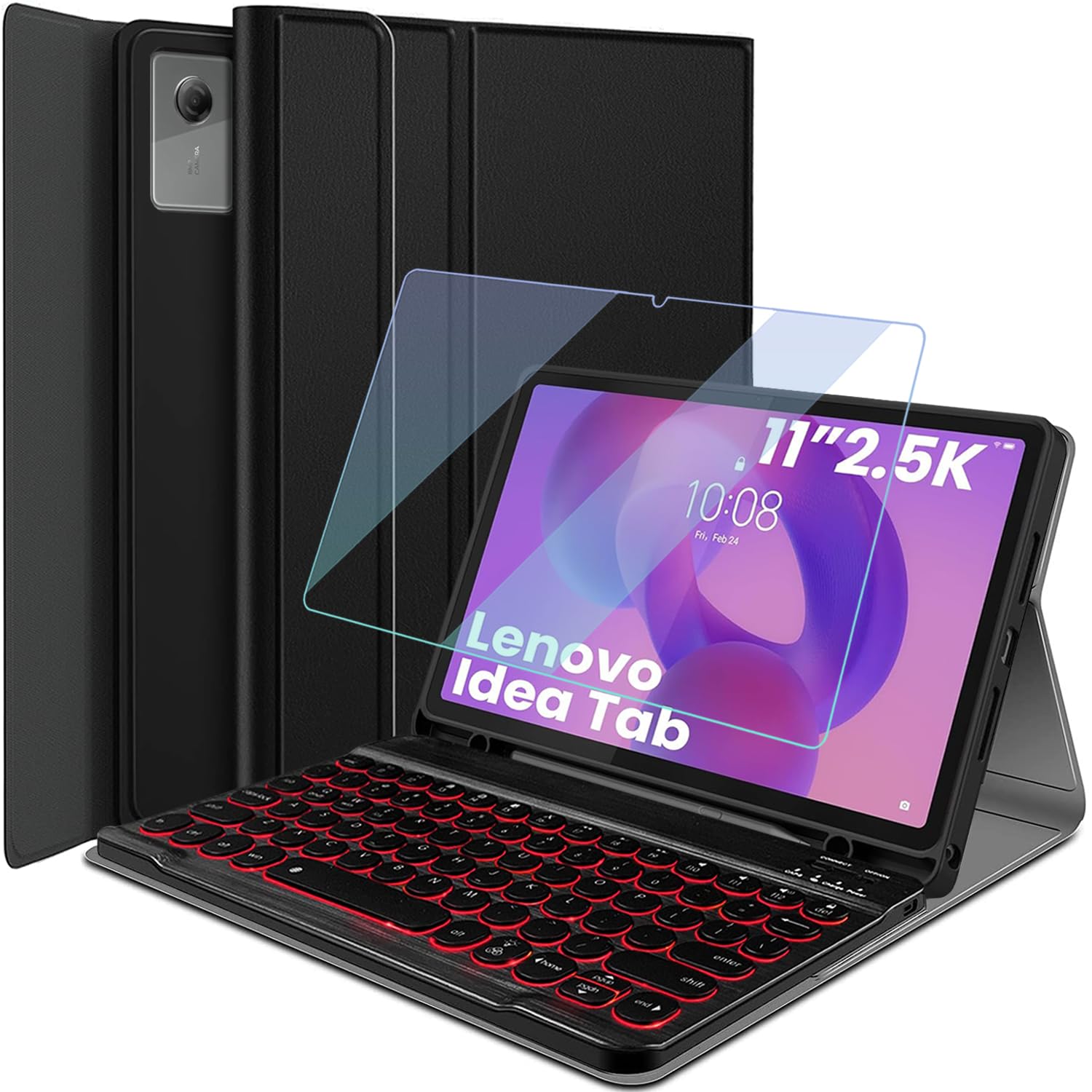 Backlit Keyboard Case for Lenovo Idea Tab 11 2025 (TB336ZU/TB336FU) with Screen Protector, Wineecy 7 Colors Light Detachable 