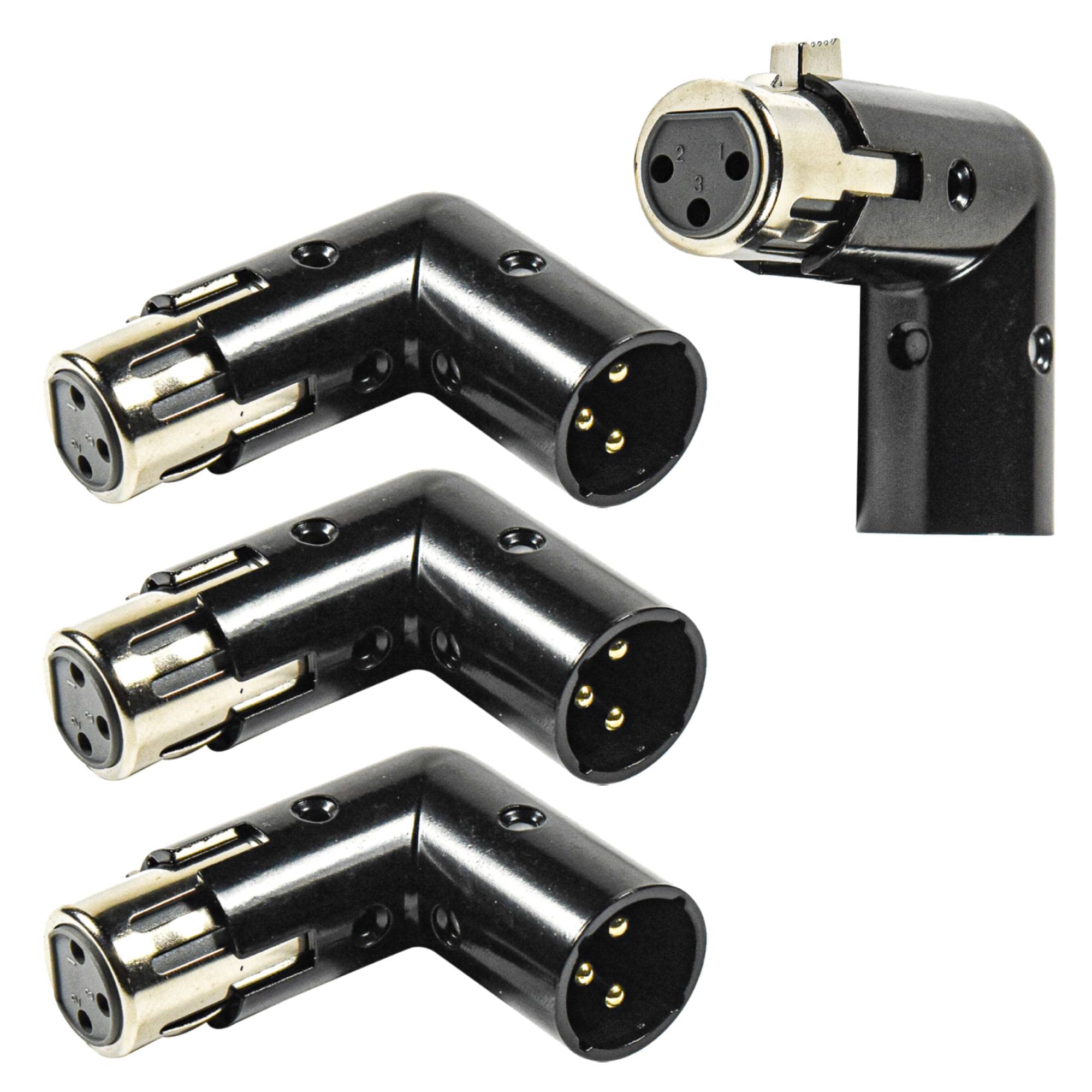 HQRP 4-Pack 3-Pin XLR Angle Adapter Dual Male & Female with 4 Adjustable Angle Positions Right Left and 90 Degree, Compatible wi