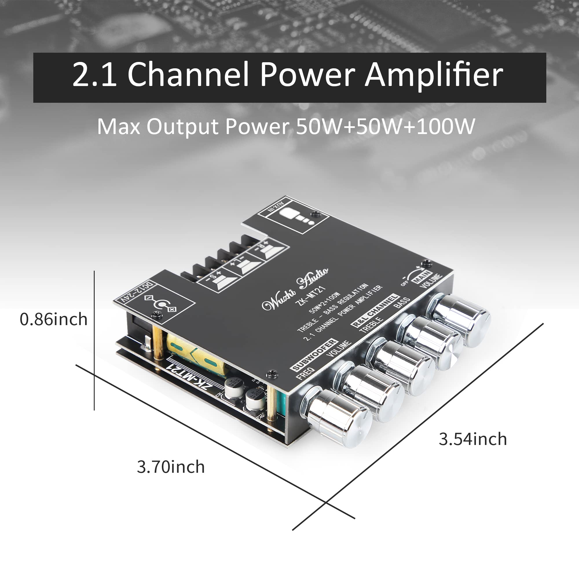 Bluetooth Power Amplifier Board With Subwoofer 2.1 Channel 50W  2+100W, 12V-24V Audio Power Amplifier Module With Treble And Bas