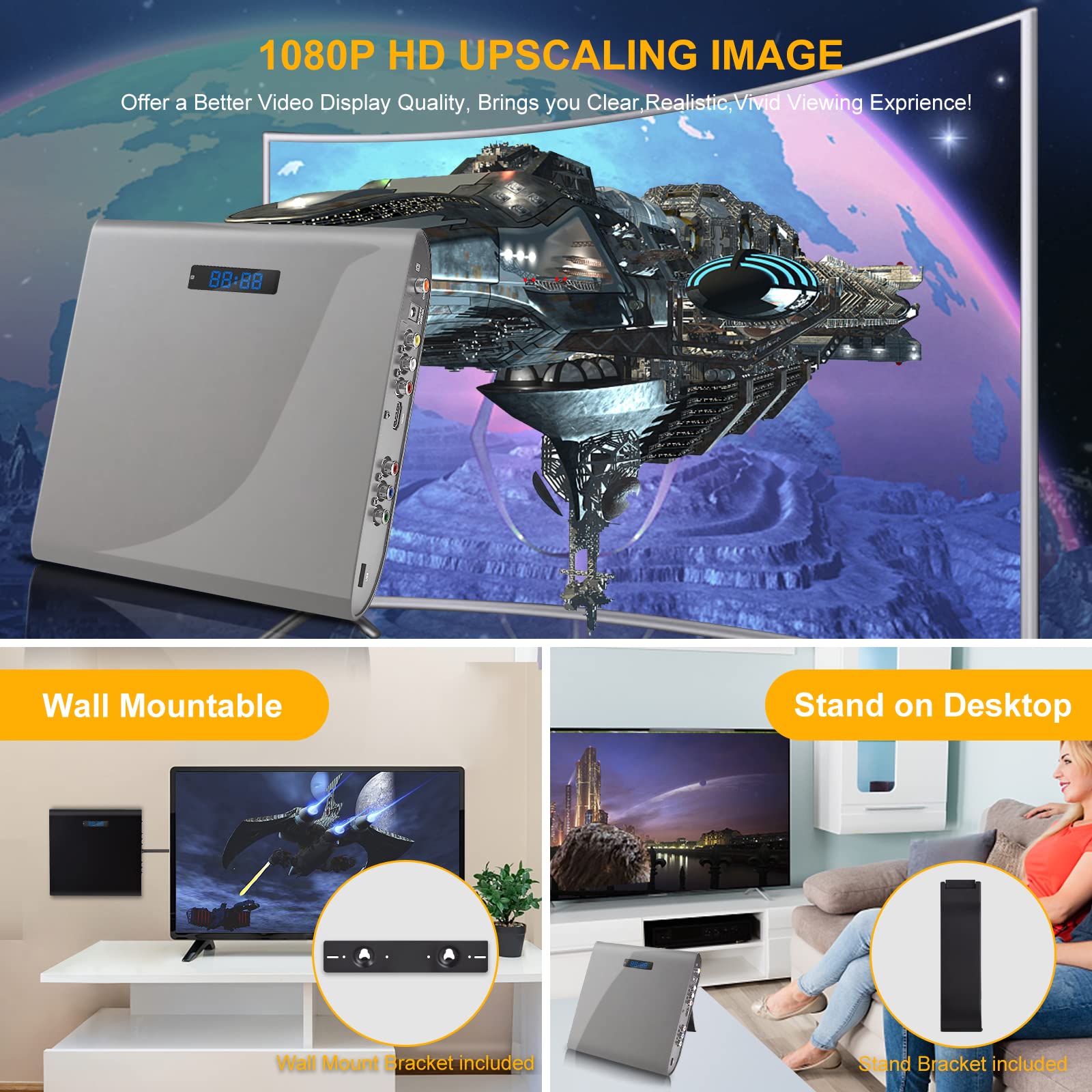 Slot In Dvd Player For Tv By Famishow, All Region Free Dvd Player With Av/Hdmi Output And Usb Input, 1080P Hd Dvd Player With Hd