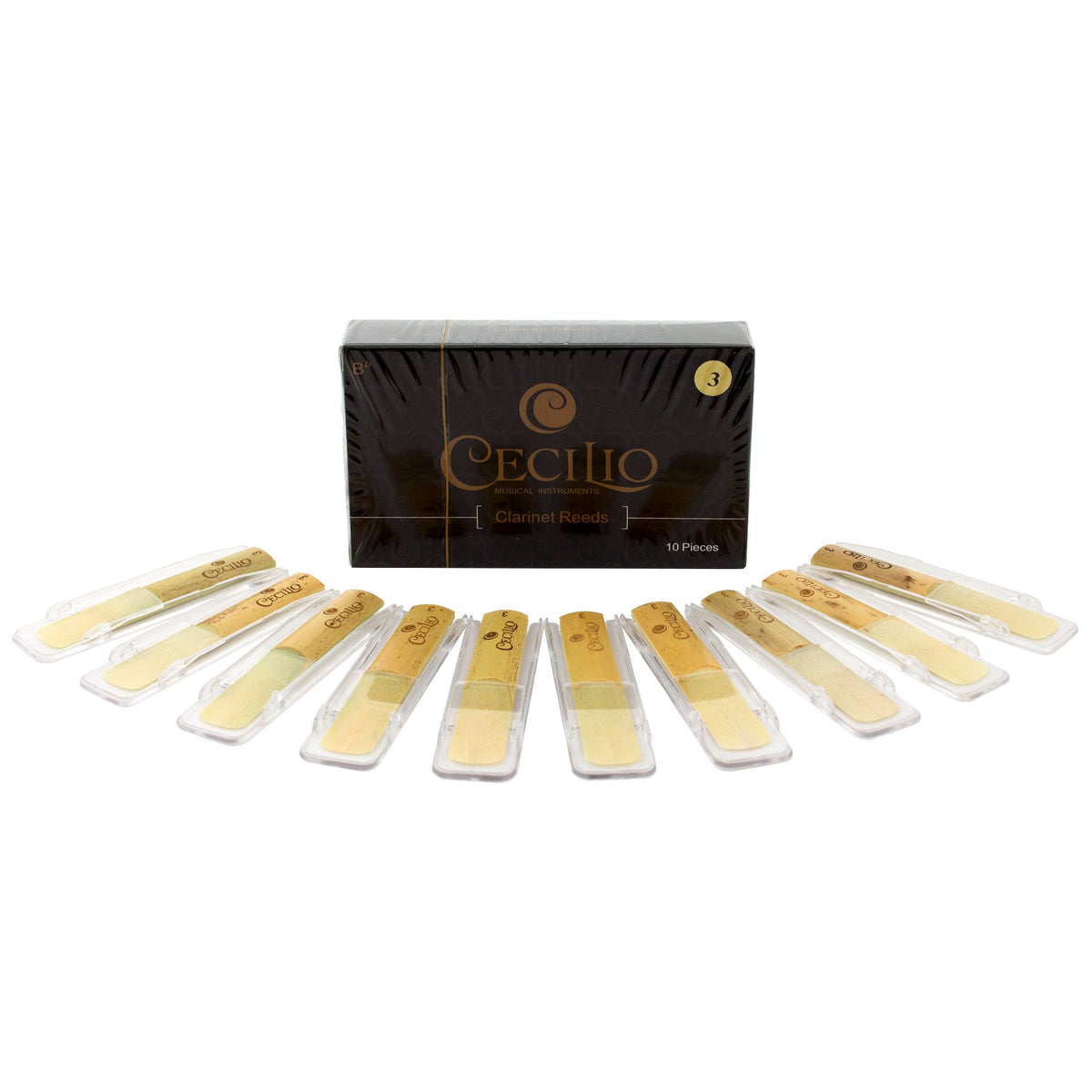 Cecilio Clarinet Reeds, 10 Pack With Individual Plastic Case (Strength 3.0)