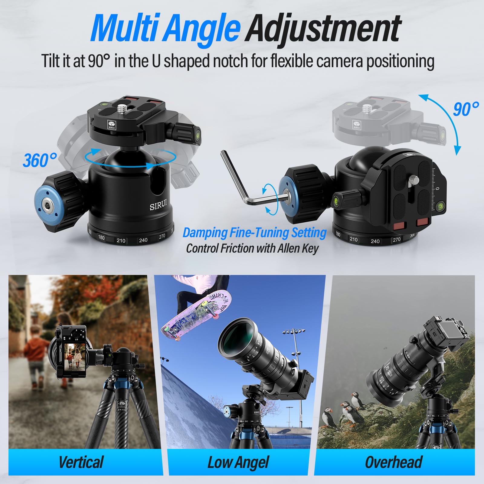 Sirui Am 40 Low Profile Ball Head, Professional Heavy Duty 40Mm Tripod Ball Head, 360� Panoramic Cnc Aluminium Alloy Tripod Head For Dslr Camera, Camcorder, Quick Release Plate, Max Load 88Lbs/40Kg