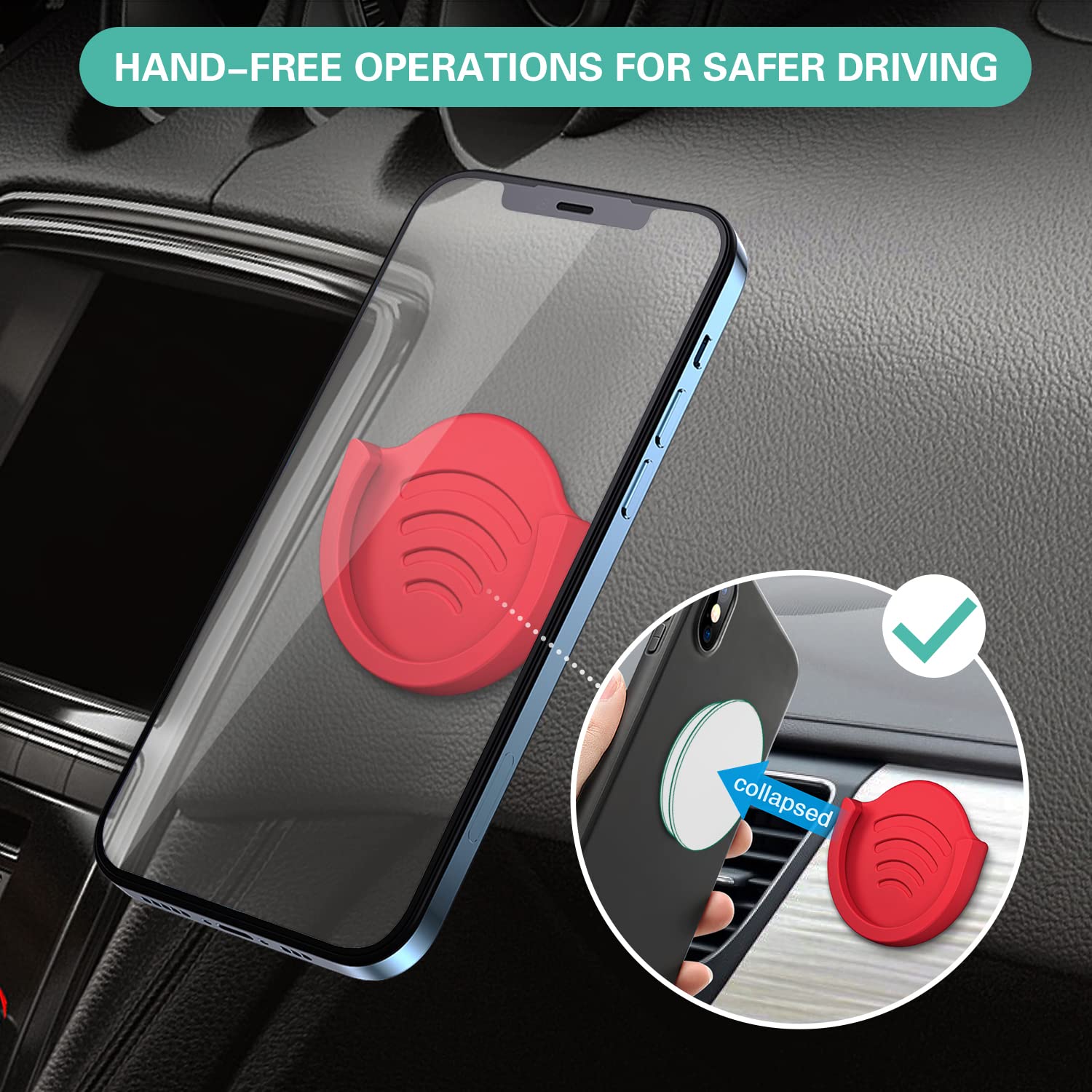 Pop-Tech Grip Mount For Socket User, 2 Pack Silicone Car Phone Holder For Phone Collapsible Grip/Stand With 3M Sticker Pads Repl