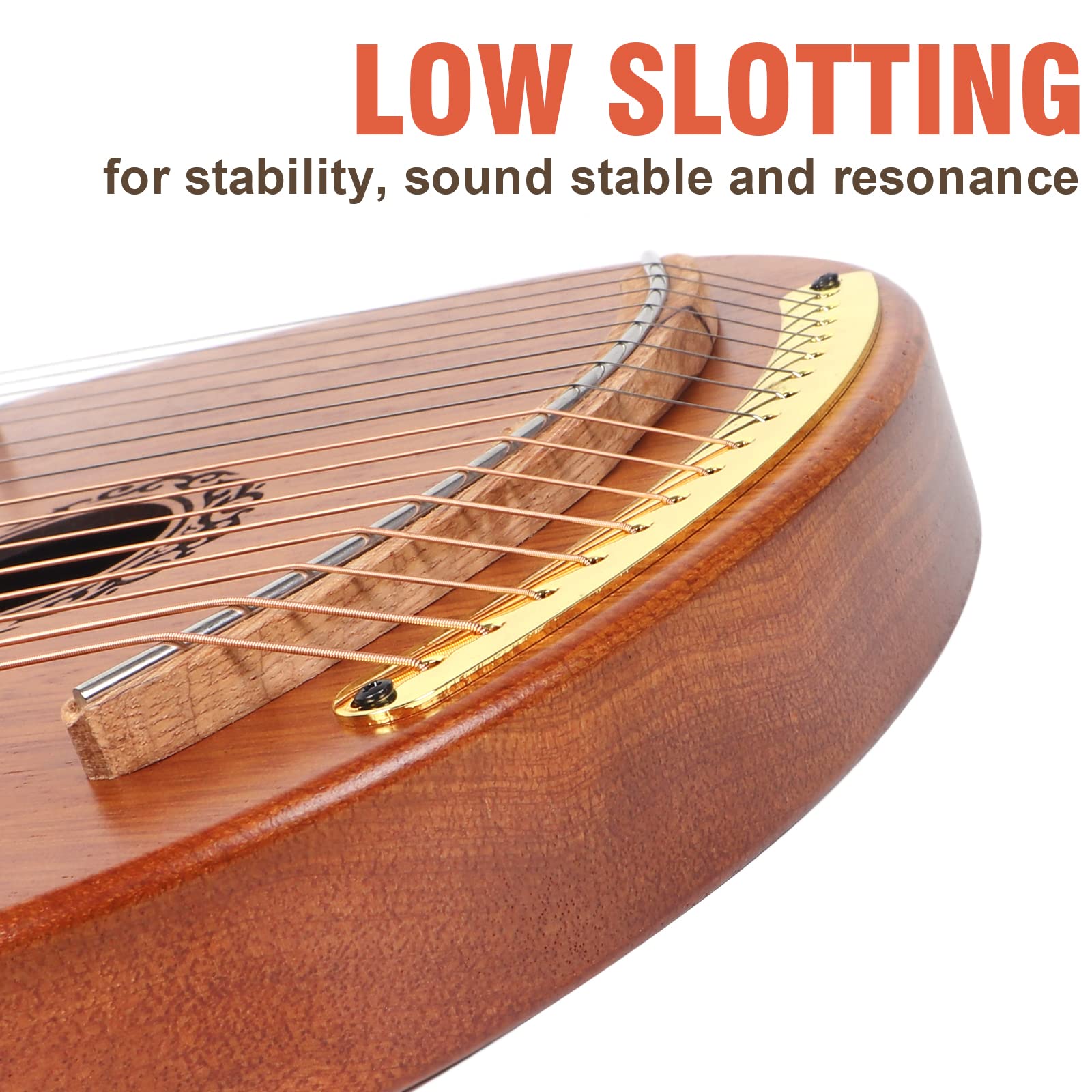 Lyre Harp, Aklot 16 Metal Strings Maple Saddle Mahogany Body Lyra Harp With Carved Note Tuning Wrench Pick Up Strings And Black