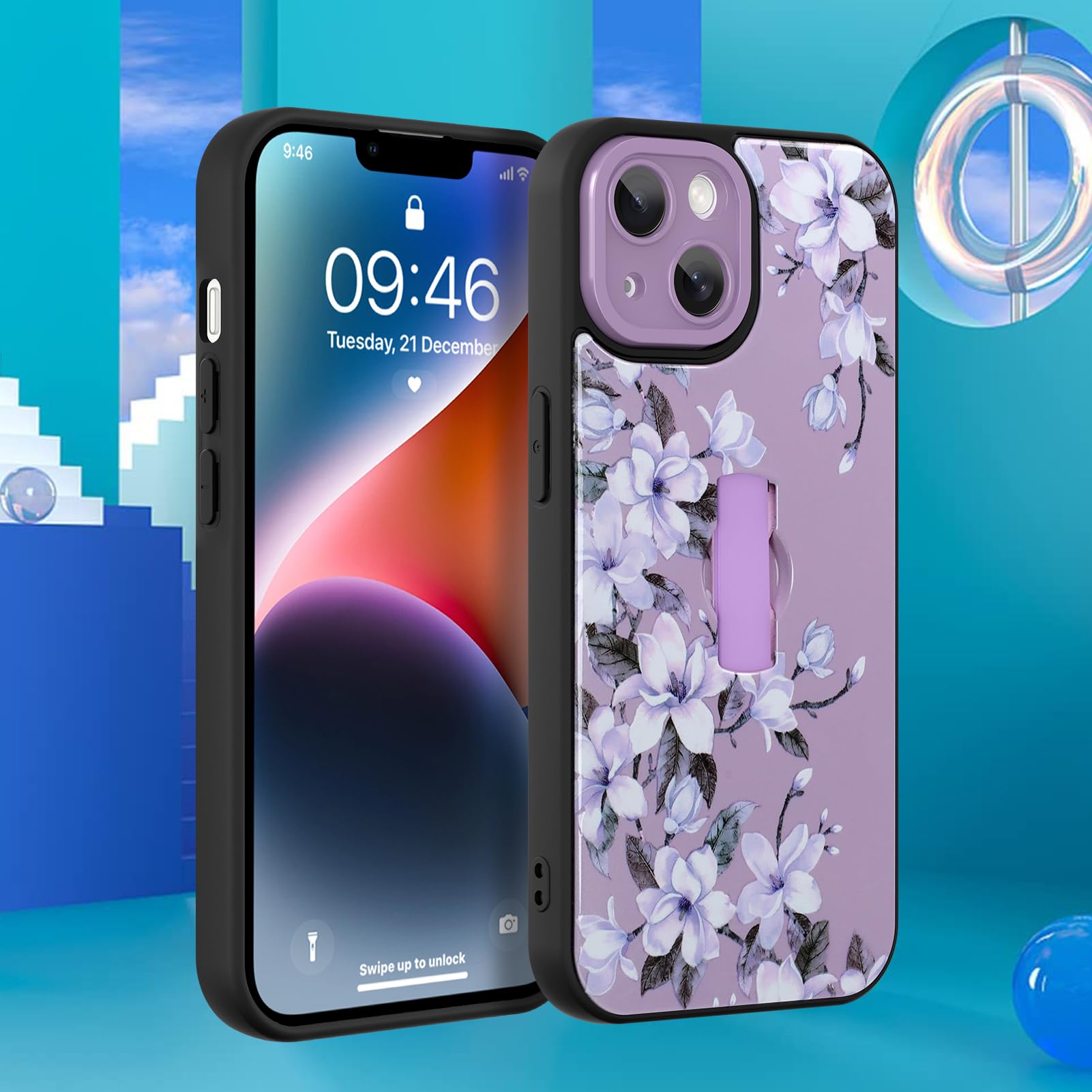 Ufbara Compatible With Iphone 14 Case For Women Men, Cute Flower Floral Pattern, Built In Adjustable Wrist Strap Grip Hand Holde