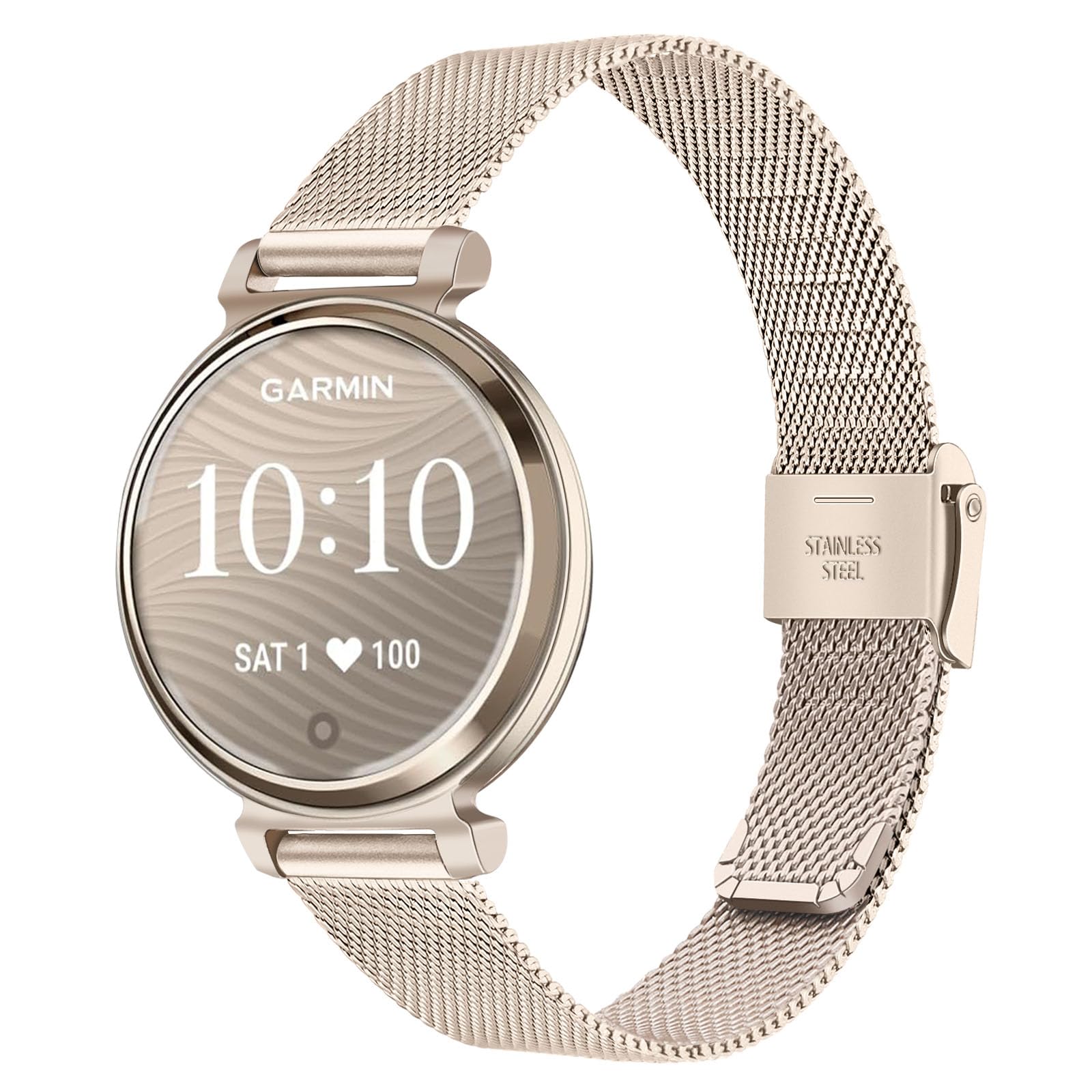 Trumirr Women Band For Garmin Lily 2 Smart Watch, Mesh Stainless Steel Watchband Cream Gold Strap For Garmin Lily 2 Only