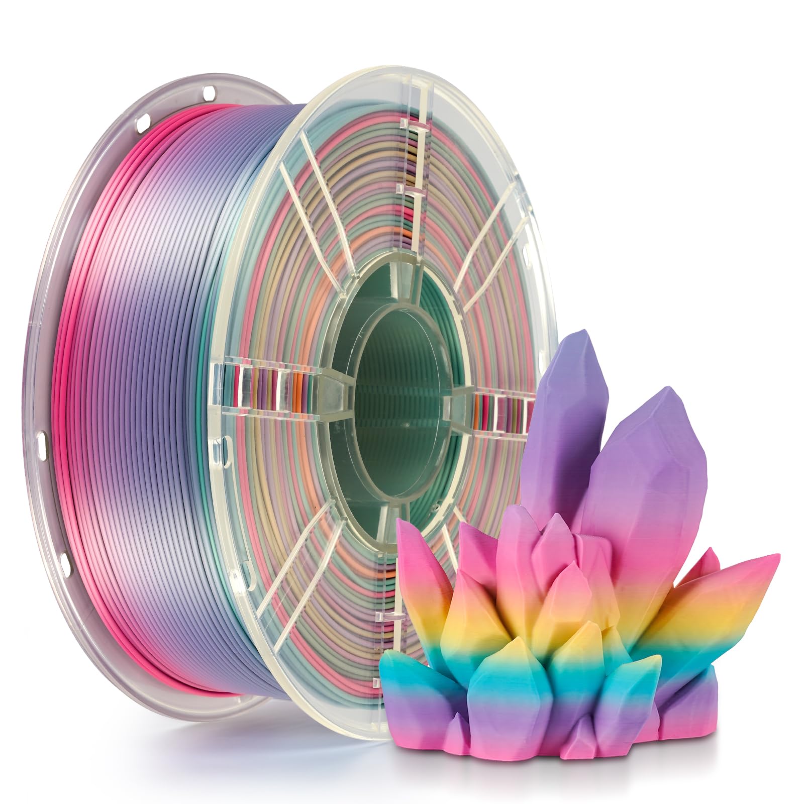 Kingroon Silk PLA Filament 1.75mm Rainbow Filament 3D Printer Filament Color Changing Filament 1kg Dimensional Accuracy 0.03mm,F