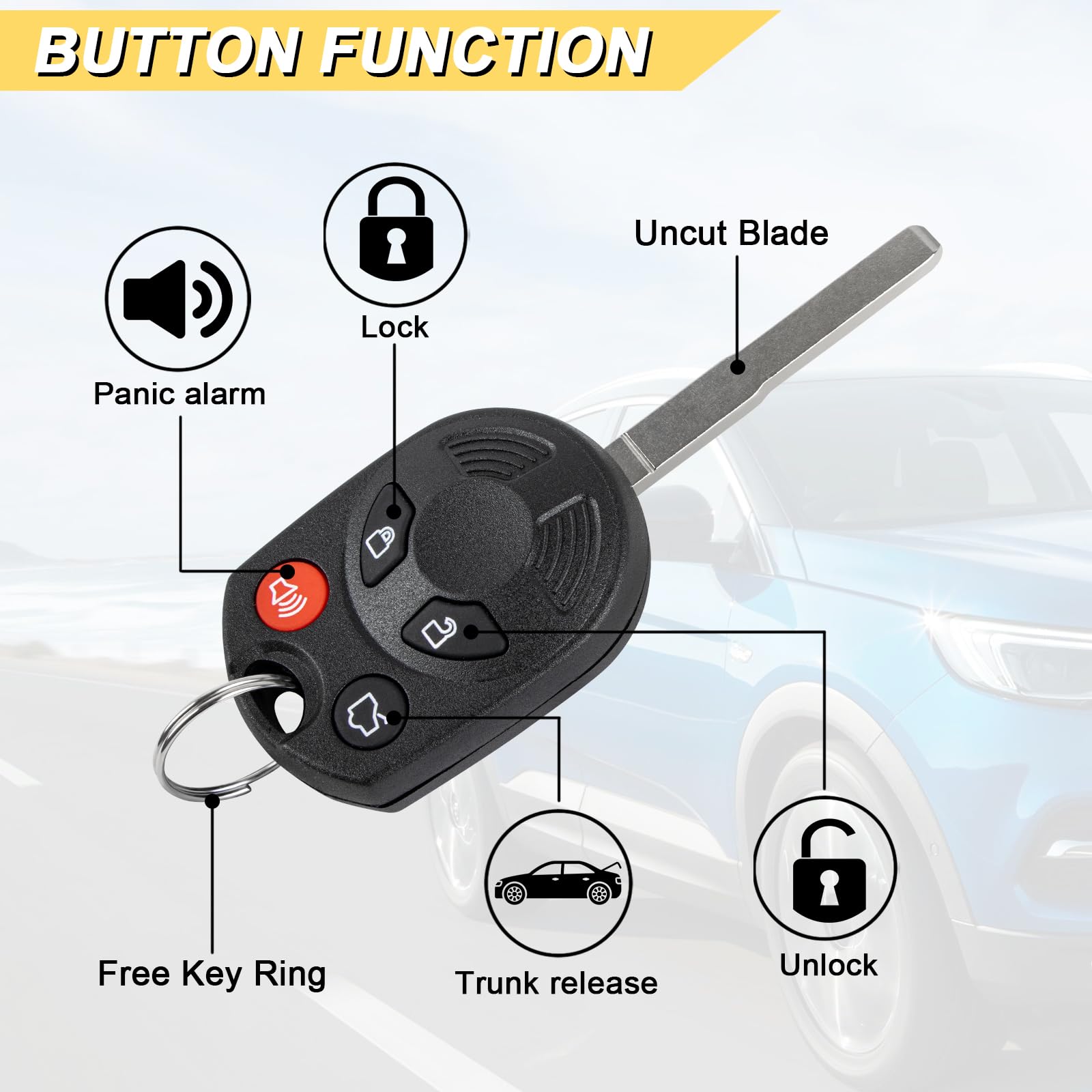 Vurkcy Key Fob Replacement For 2012-2019 Ford Focus/ 13-19 Escape C-Max/ 15-18 Fiesta/ 14-20 Transit Car Keyless Entry Remote Co