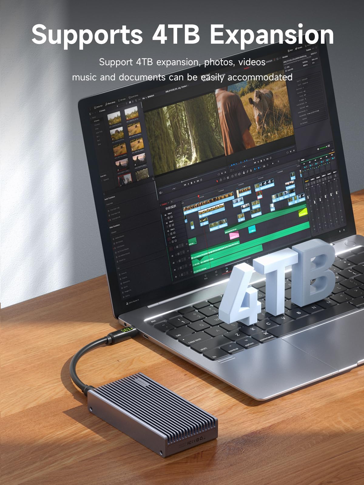 Hagibis M.2 Nvme Ssd Enclosure, 40Gbps Usb4 Ssd Enclosure With Led Display Usb4 Cable Pcie3.0X4 Aluminum Usb C External Solid State Drive Case, B&M+M Key 2230/2242/2260/2280 For Thunderbolt 4/3
