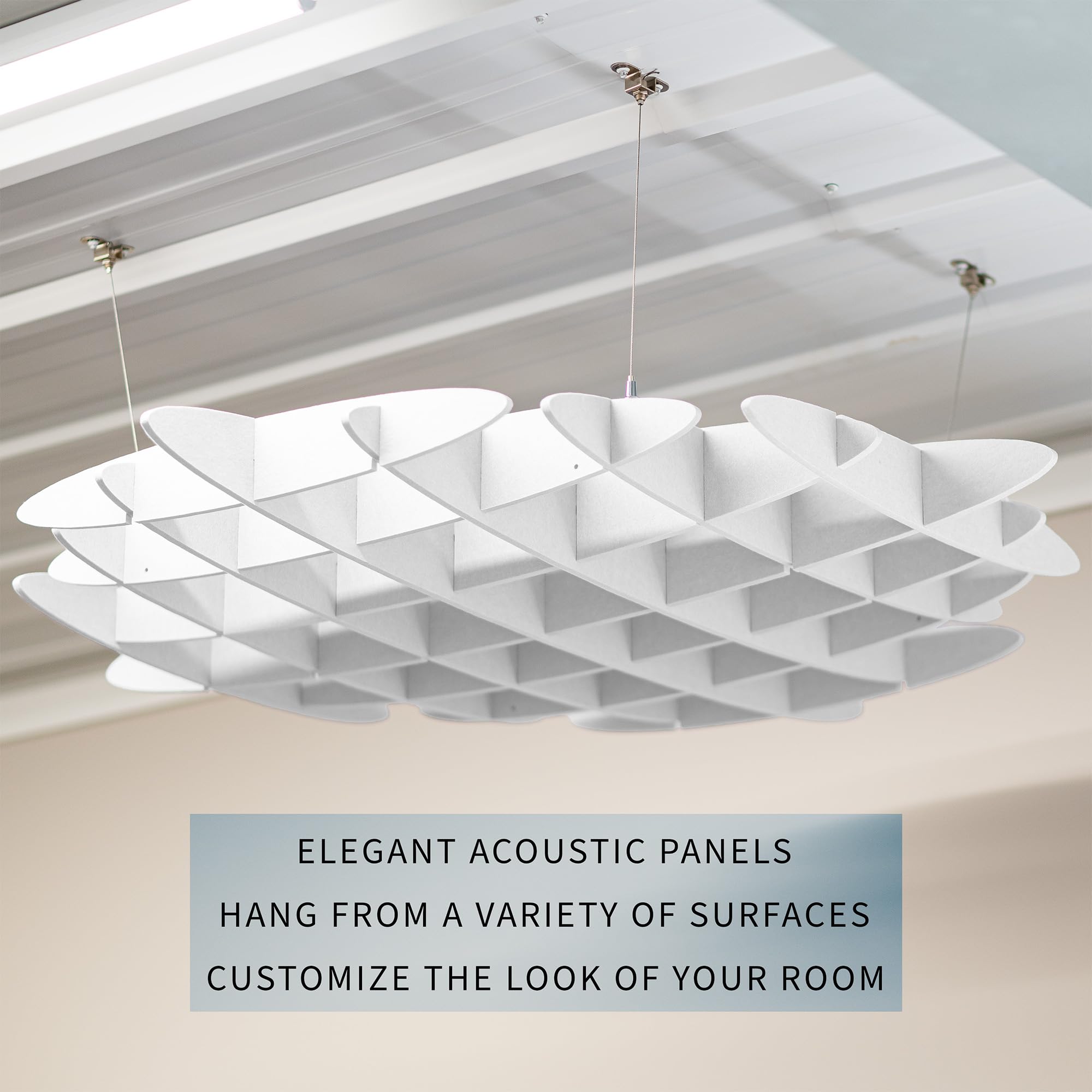 Vivo Acoustic Ceiling Waffle Panel, Hexagonal Hanging Sound Absorber, Modern Noise Reduction Chandelier, White, Pp-Cw01W