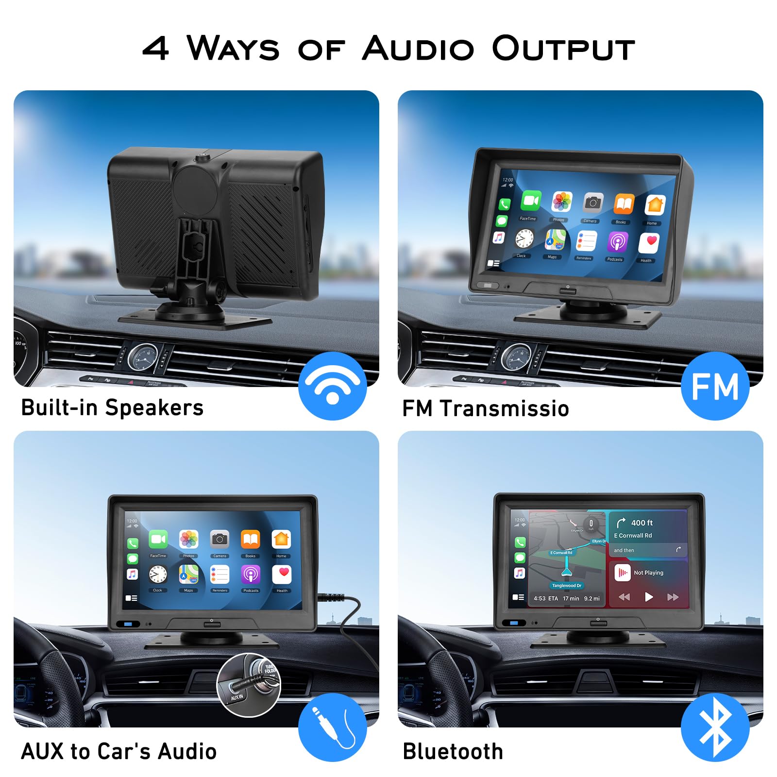 Eversecu 7 Inch Touch Screen Car Stereo & Backup Camera, Apple Carplay Android Auto, Portable Car Radio With Bluetooth Hands Fre