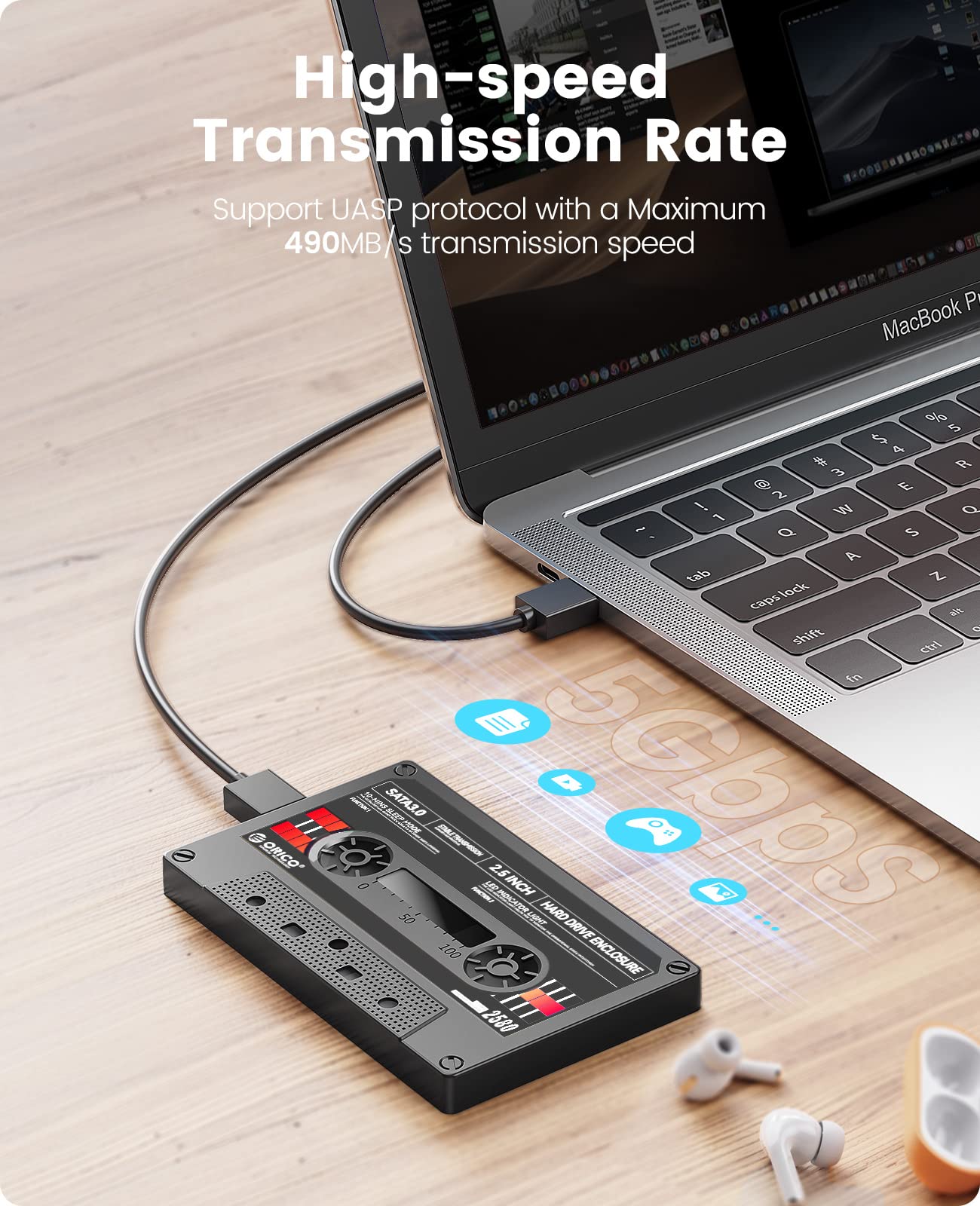 Orico 2.5'' Hard Drive Enclosure Sata To Usb3.0 Diy Sticker External Hdd Enclosure For 7/9.5Mm Hdd Ssd, Portable Hard Drive Case