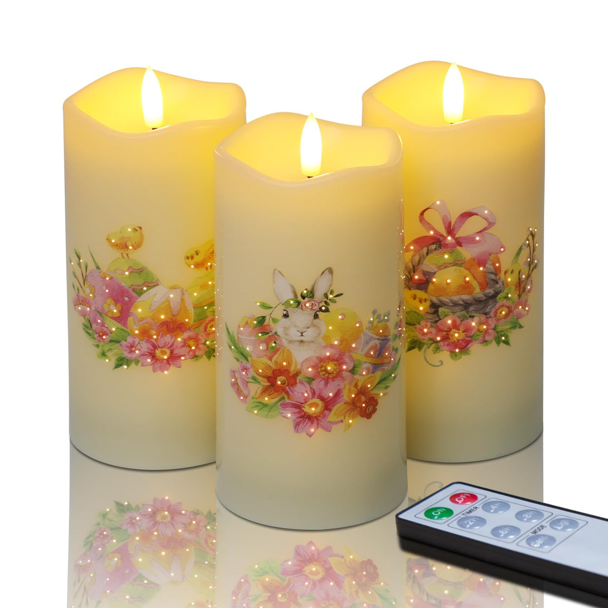 Eywamage Fiber Optic Flameless Candles With Remote, Easter Candles Battery Operated Led Pillar Candles Set Of 3