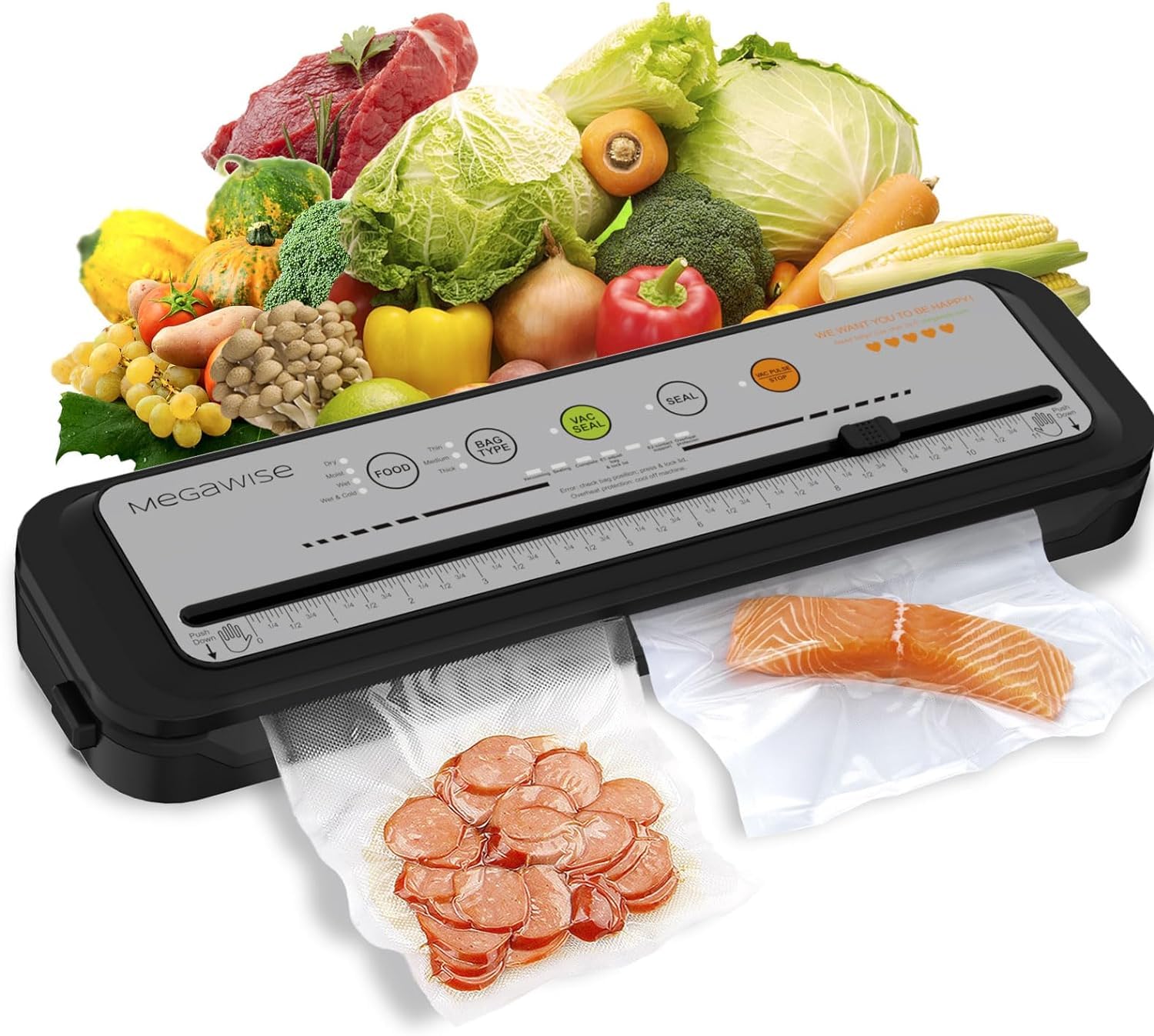 Megawise 2025 Powerful Vacuum Sealer Machine | Compact Design | One Touch Automatic | Seal In 10 20 Seconds | Dry, Moist, Wet, A