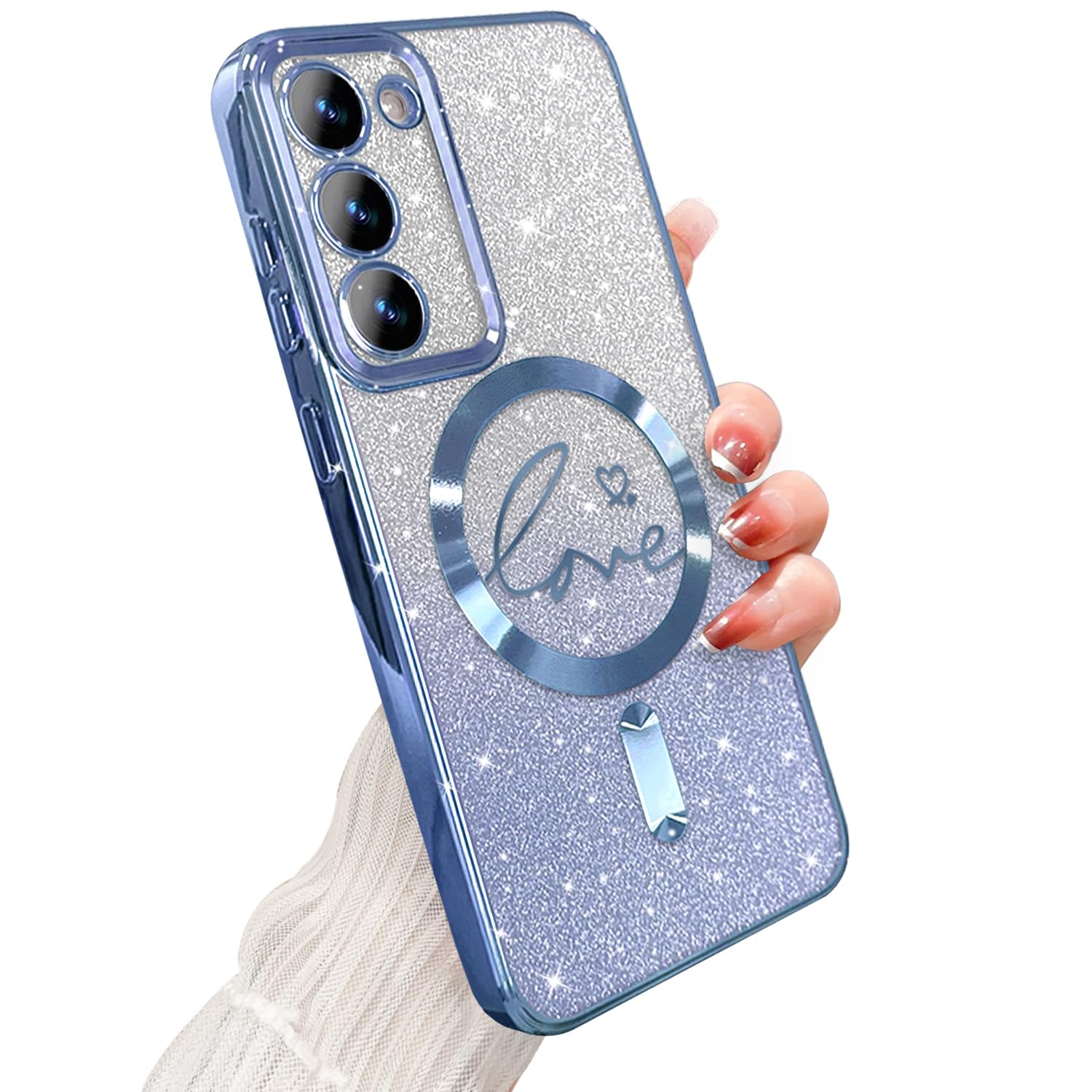 Zonrw For Samsung Galaxy S23 Plus Case Magnetic,For Women Girl Soft Cute Luxury Love Heart Plating Bling Gradient Glitter Phone