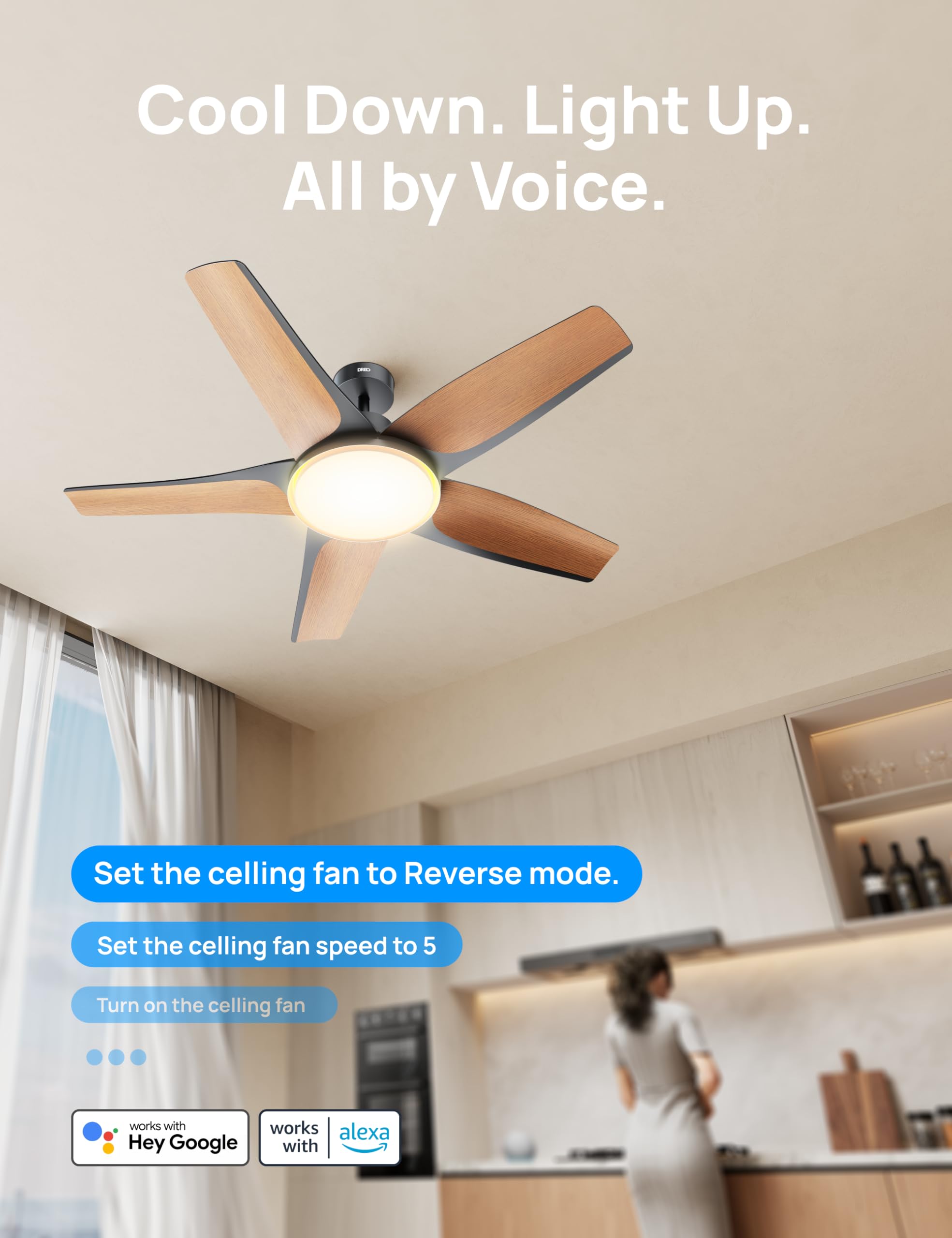 Dreo Smart Ceiling Fans With Lights, Low Profile Ceiling Fan With Alexa/App, 52'' Dimmable Lighting & Color Tuning, Rgb Ambient