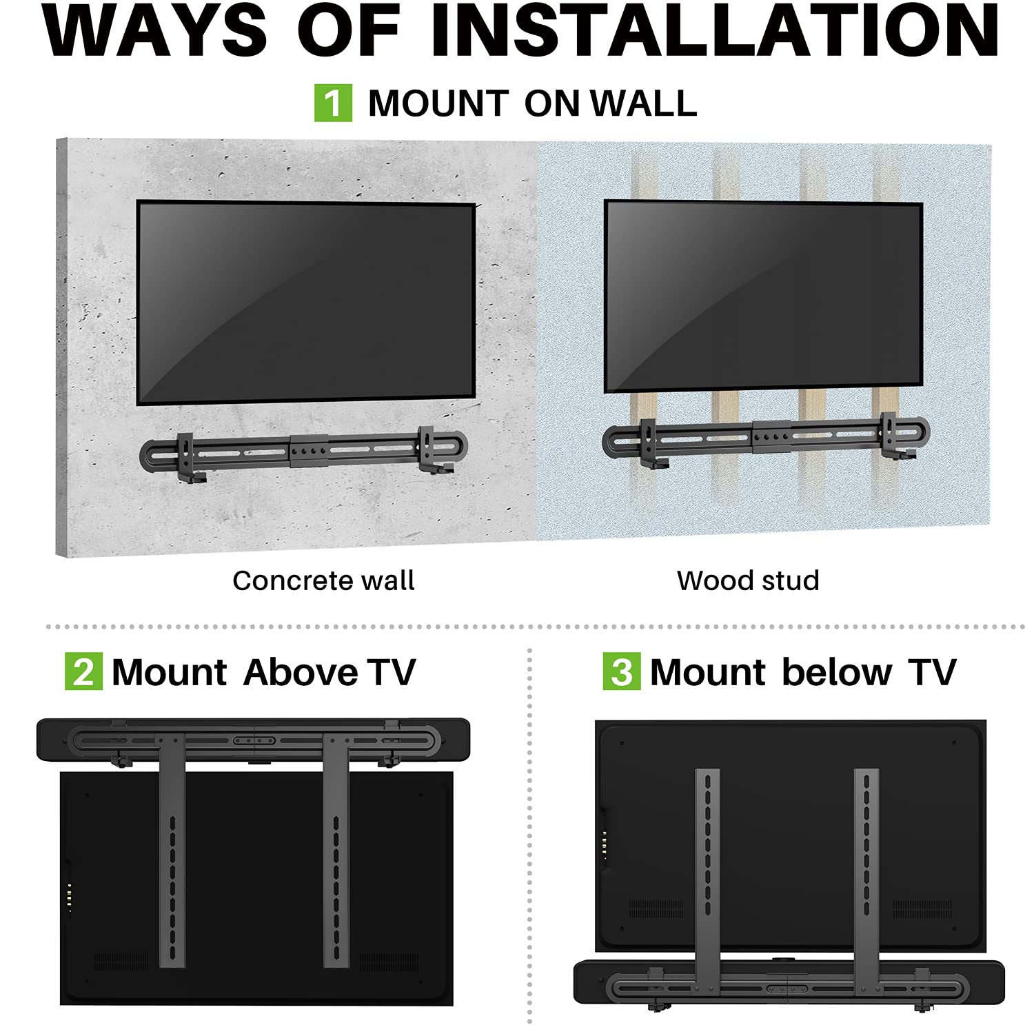 Usx Mount Universal Soundbar Mount Sound Bar Mounting Bracket To Tv, Soundbar Wall Mount Fits 3 Options With Hole/Without