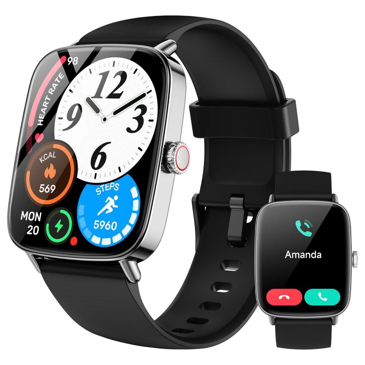 Tensky Smart Watch For Men Android & Iphone, 1.85 '' Touch Screen Fitness Tracker With Answer/Make Call, Ip68 Waterproof 24/7 He