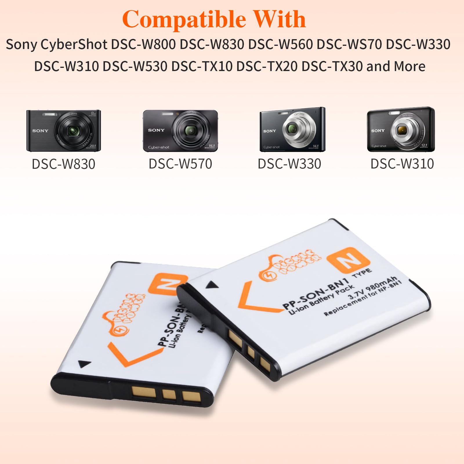 Pickle Power Np Bn1 Batteries And Battery Charger Replacement For Sony Cyber Shot Dsc W800 Dsc W530 Dsc W570 Dsc W650 Dsc W830 D