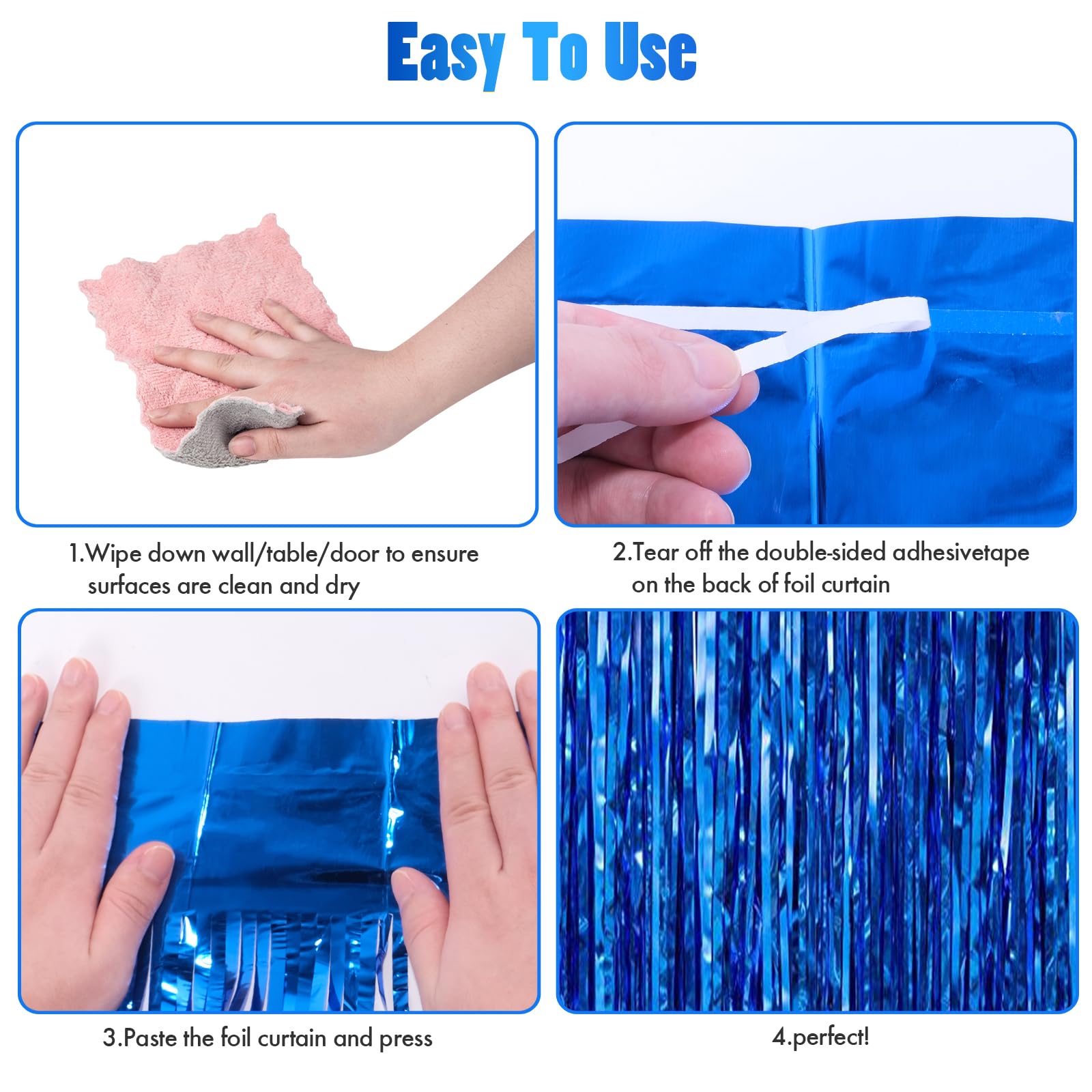 Canrevel 2 Pack 3.3X8.2 Feet Dark Blue Foil Fringe Backdrop Curtains, Tinsel Streamers For Ocean Birthday Party Decorations, Gra