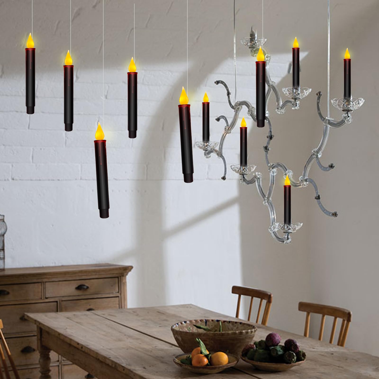 Halloween Decorations Candles Lights, 10 Pcs Halloween Black Floating Candles With Remote, Hanging Flickering Warm Flameless Can