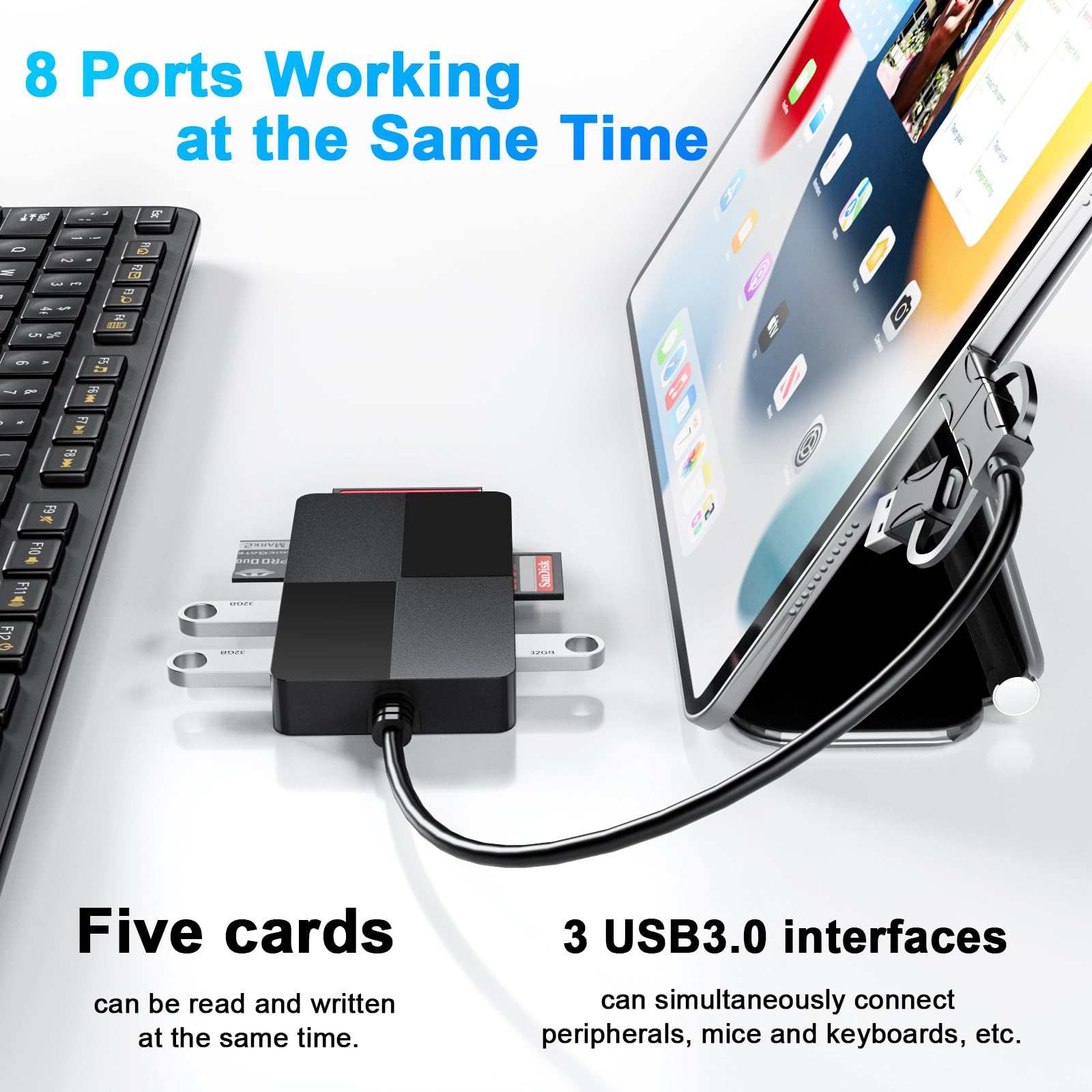 Memory Stick Pro Duo Adapter Xd Card Reader With Extra 3 Usb 3.0 Ports   8 In 1 Ms/Tf/Xd/Cf/Sd Card Reader For Iphone 15/Pc/Ligh