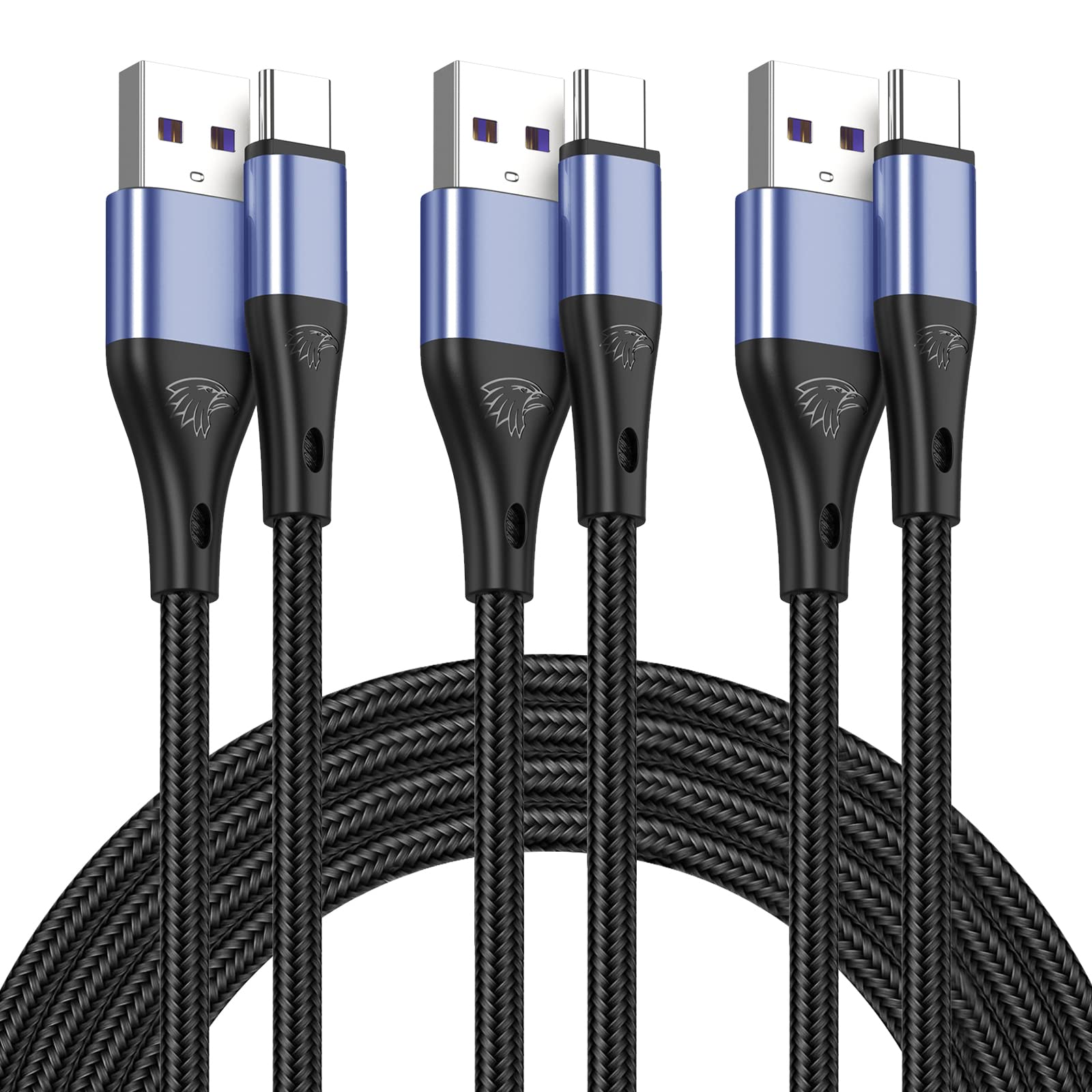 Usb Type C Cable Fast Charging,3Pack 10Ft Premium Nylon Braided 3A Rapid Charger Quick Cord,Type C To A Cable Compatible For Samsung Galaxy S21 S20 S10 S9 S8 Plus,Note 20 10 9 8, Lg V50 V40 G8(Blue)