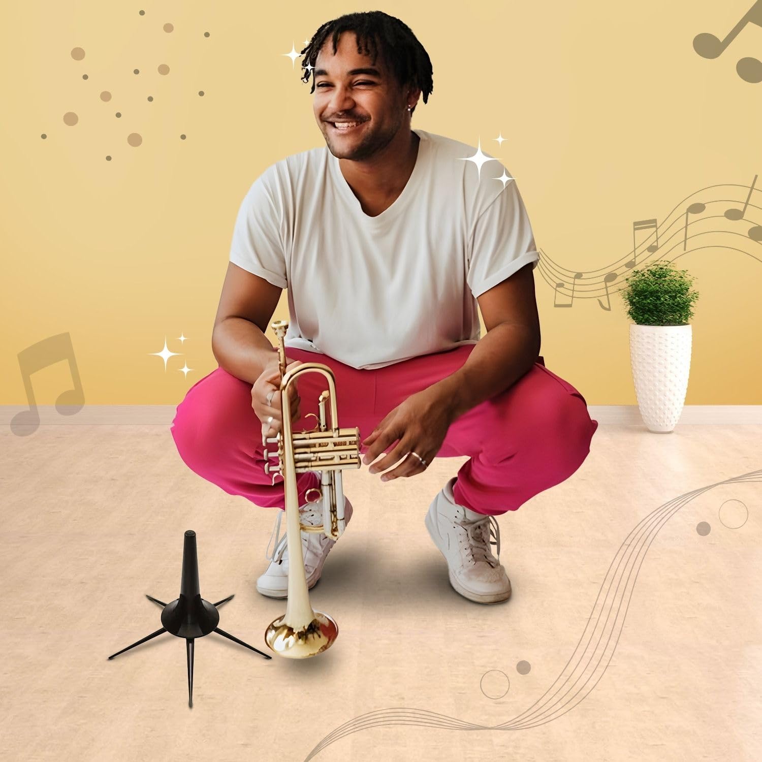 Flexzion Trumpet Stand Holder Portable - 5 Metal Leg Foldable Compact Tripod Display Stand With Anti-Scratch Felt Pads, Stable S