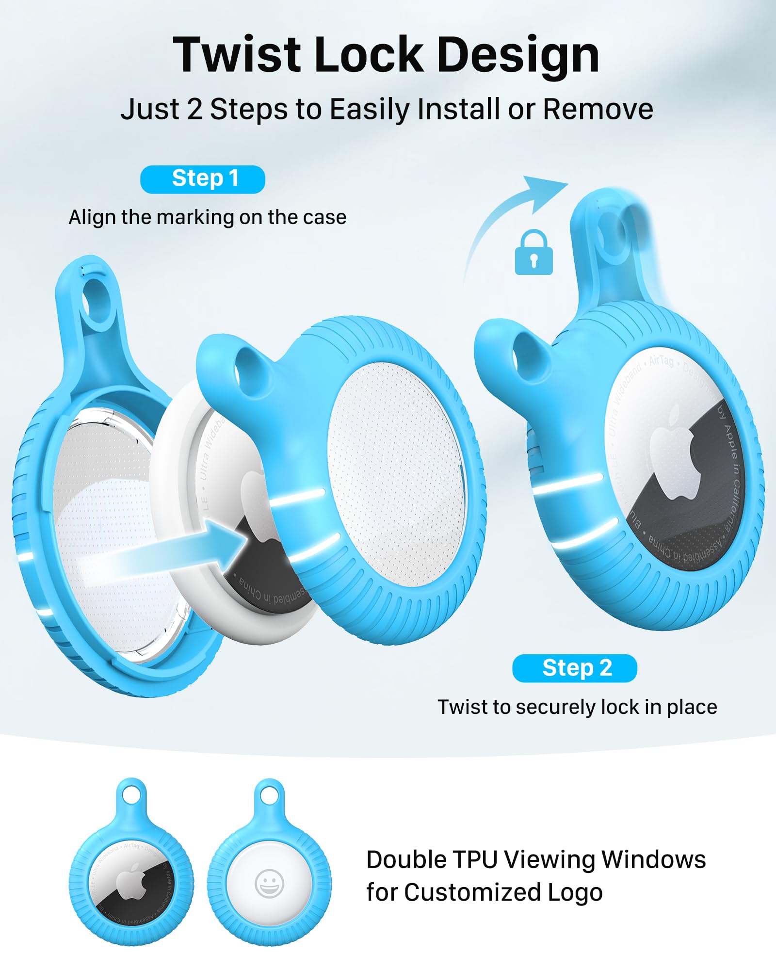 Yosh Airtag Holder Keychain 4 Pack, Airtag Keychain [Twist Lock Design] [Fit Tightly] [Pet Chew Proof] Anti Scratch Hard Pc Air Tag Case With Metal Spring Key Chain, Compatible With Apple Airtag