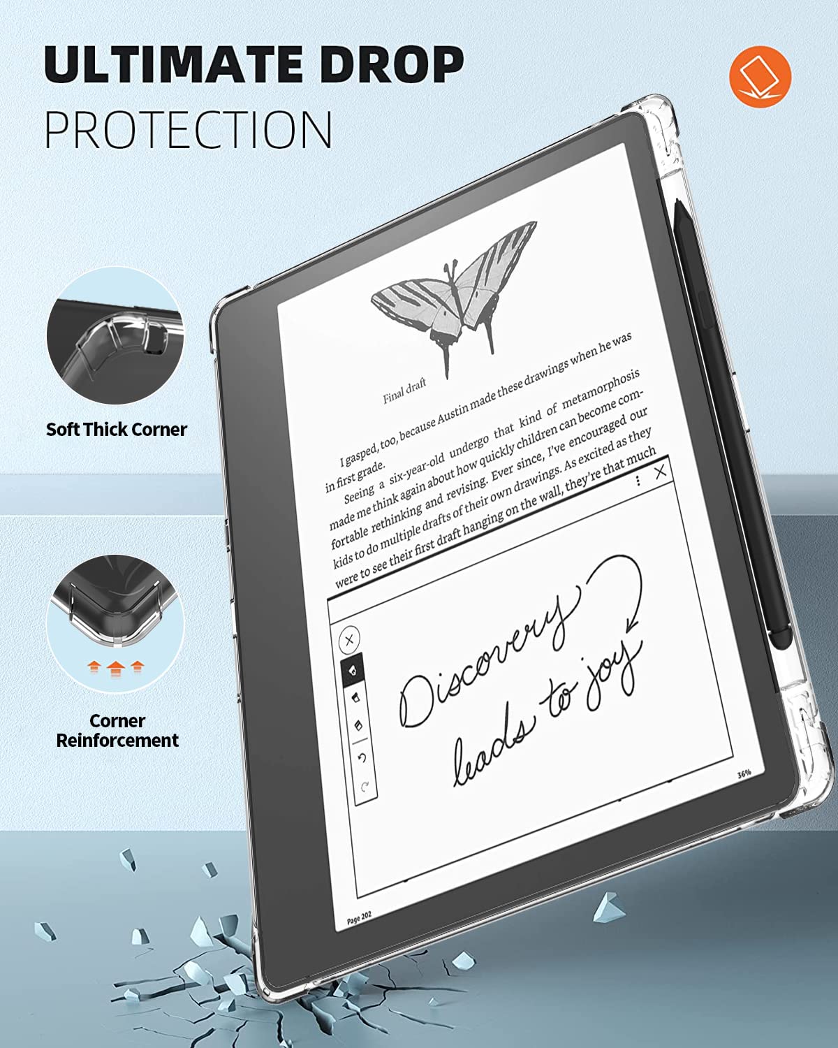 Clear Case Compatible With Kindle Scribe 10.2'' (2022 Release) Skin Cover With Pen Holder, [Lightweight] Silicone Slim Thin Soft