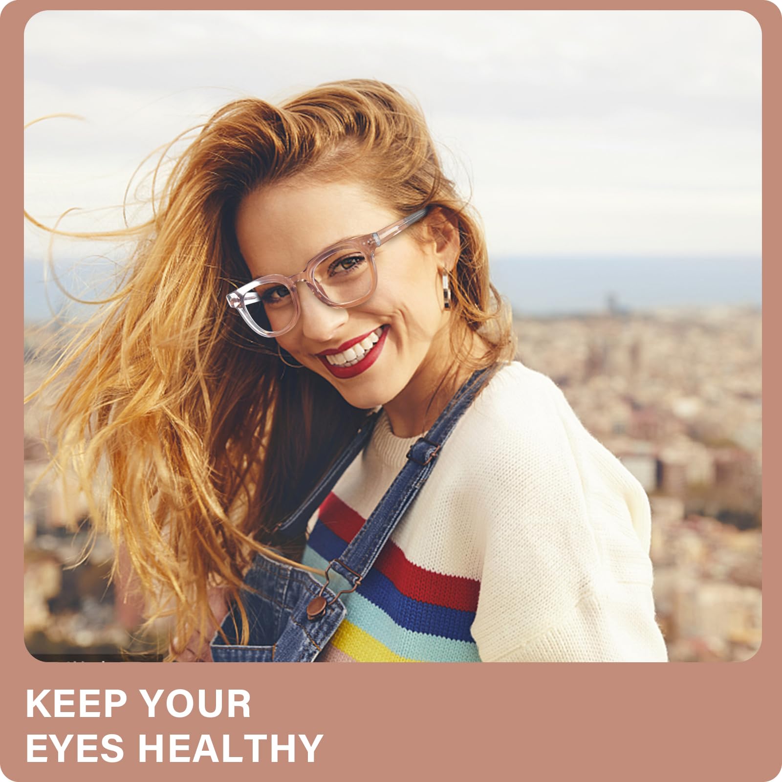 Optofendy Oversized Blue Light Blocking Glasses For Women, Anti Eyestrain & Uv Protection Square Computer Eyeglasses