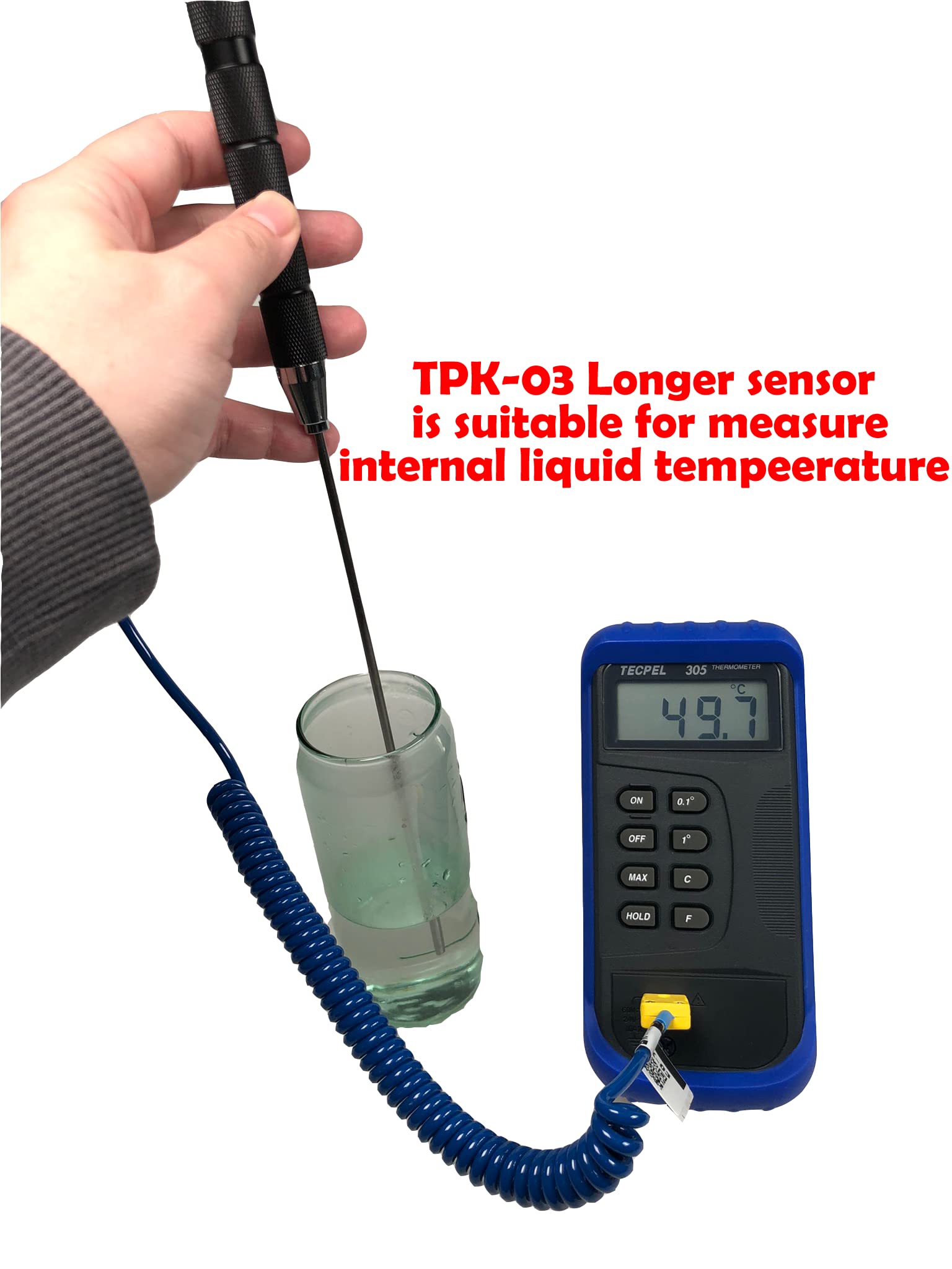 Tecpel Tpk 03 Thermocouple Probe 20Cm Length Sensor With 10Cm Handle, Type K,  50~800C ( 58~1,472F)