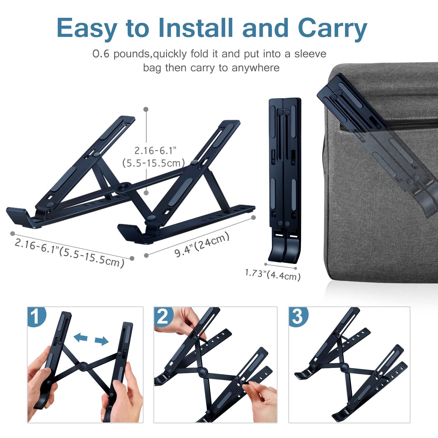 Ivoler Laptop Stand, Laptop Holder Riser Computer Tablet Stand, 6 Angles Adjustable Aluminum Ergonomic Foldable Portable Desktop Holder Compatible With Macbook,Ipad 10 15.6� Midnight Blue