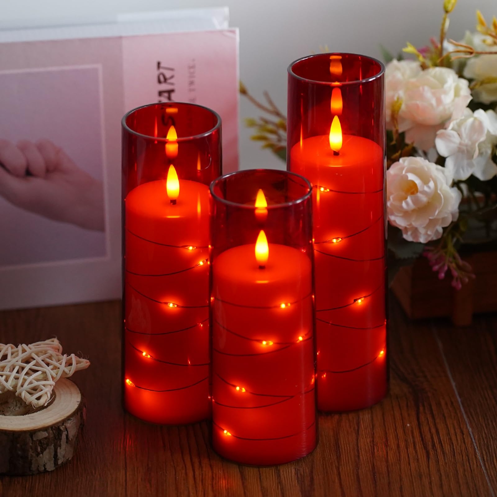 Flameless Candles,With Embedded Star String, Battery Operated Candles Flickering Led Pillar Candles With Remote Control And Time