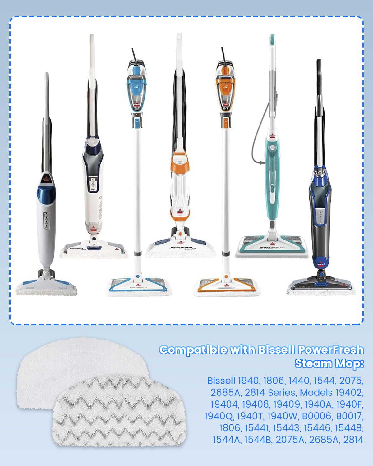 Dovcleing 8 Pack Steam Mop Replacement Pads For Bissell Powerfresh Steam Mop 1940 1440 1544 1806 2685A 2075 Series 1940A 19402 1