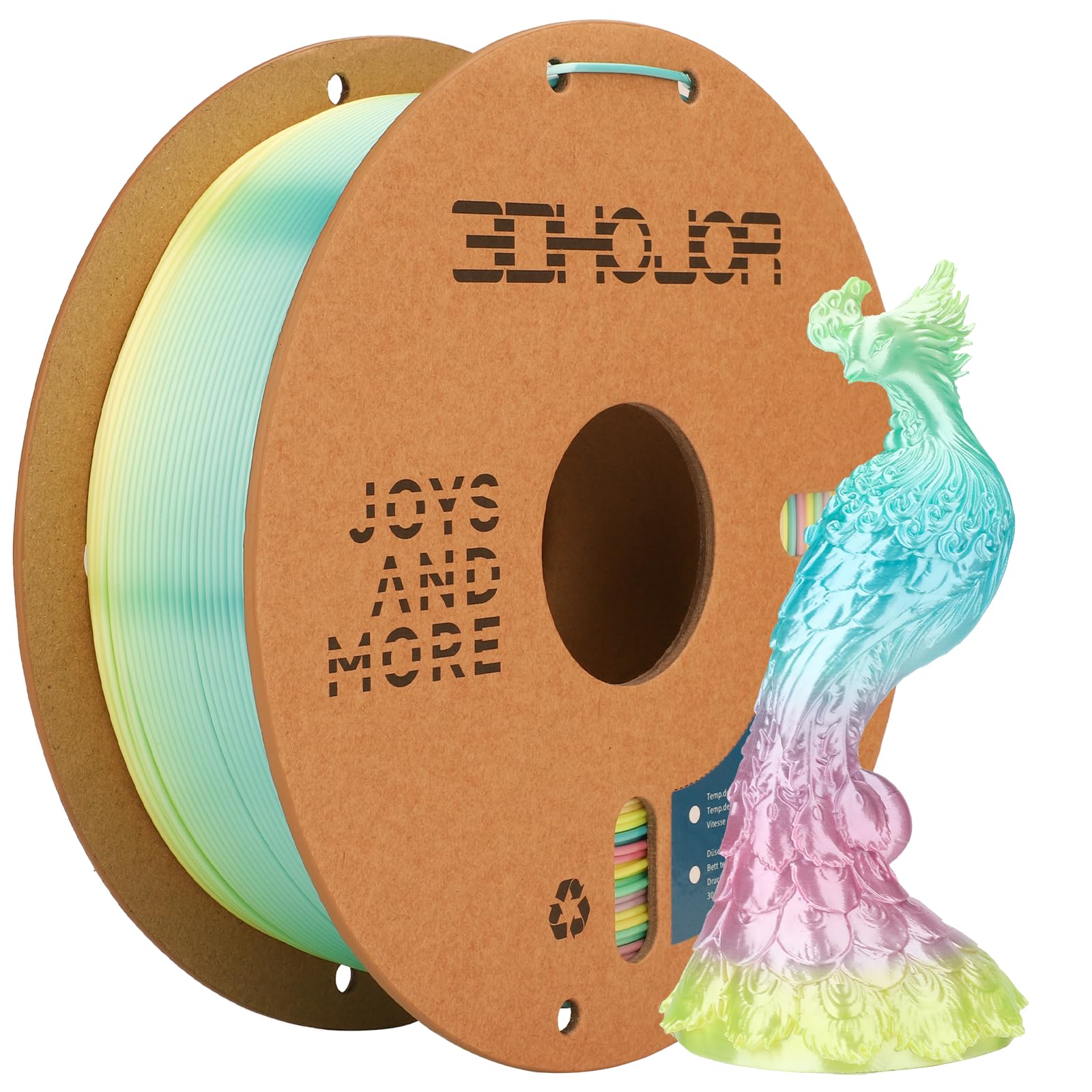 3DHoJor Silk PLA 3D Printer Filament 1.75mm Silk Shiny Fast Gradient Color Change Rainbow Multicolor PLA Filament 1kg (2.2lbs) /