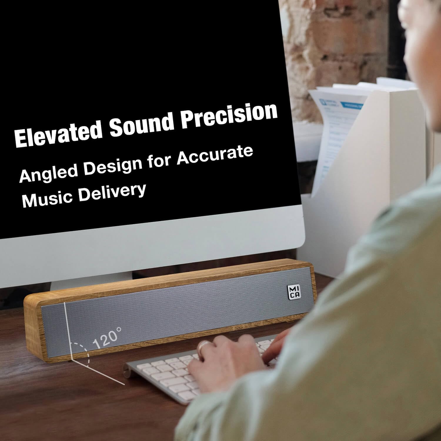 Mica Computer Speakers, Wired Computer Sound Bar, Wooden Mini Soundbar, Usb Powered Pc Speakers For Desktop Monitor, Laptop, Tab