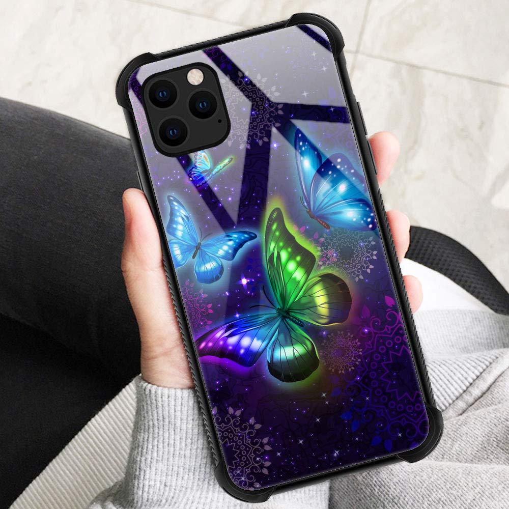 ZHEGAILIAN iPhone 13 Mini Case Starry Butterfly Organic Glass TPU Blue 5.4 inch