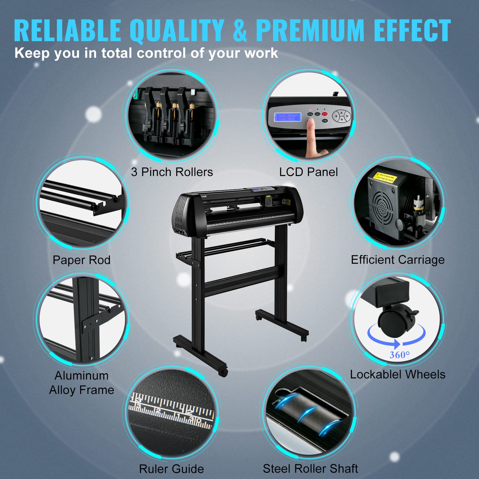 Vevor Vinyl Cutter Machine, 28In Offline Bluetooth Cutting Plotter Machine, 400In/10M Steel Roller Shaft Adjustable Speed Force,