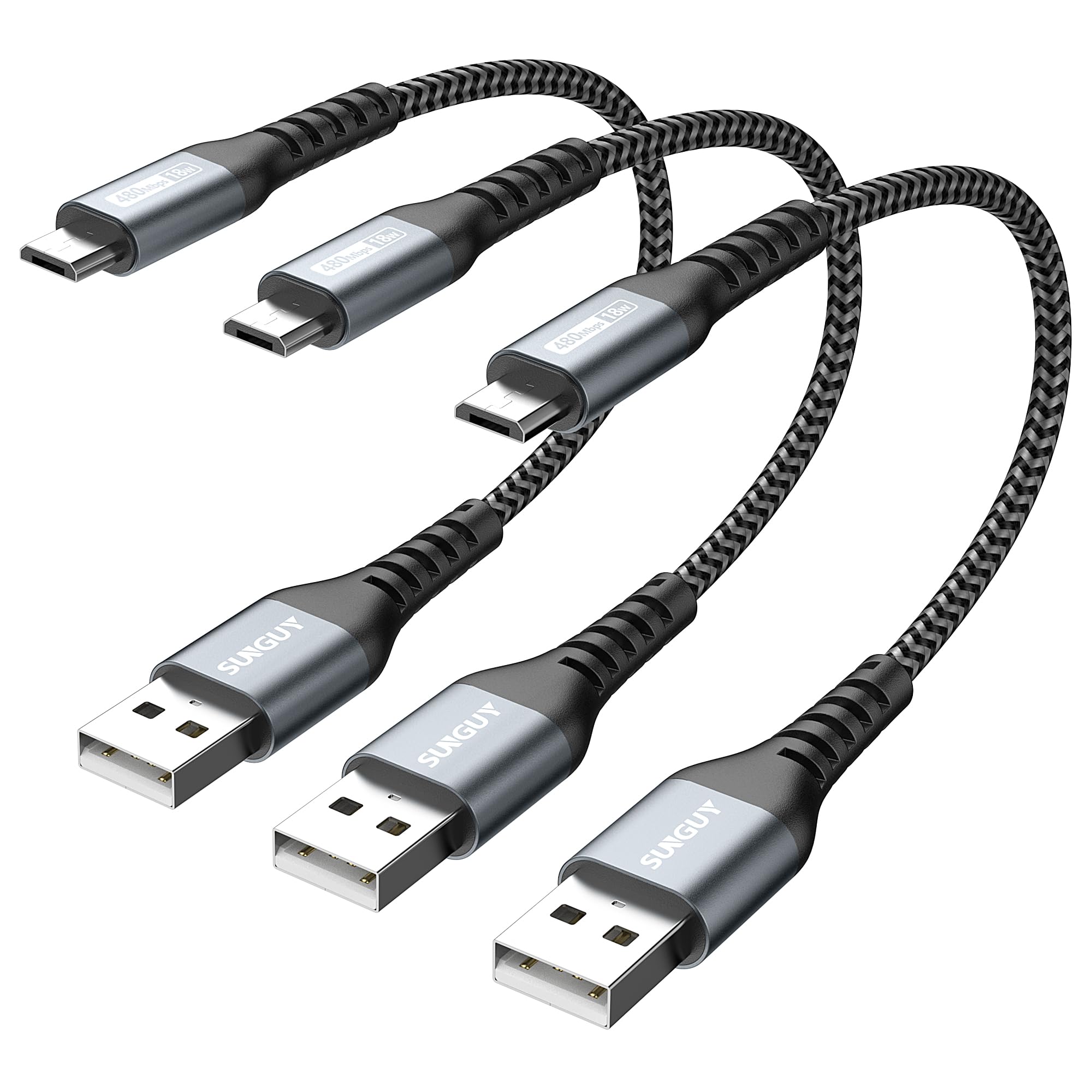 Sunguy 6 Inch Short Micro Usb Cable 3Pack, 0.5Ft Usb To Micro Usb Nylon Braided Fast Charging And Data Transfer Cord For Samsung