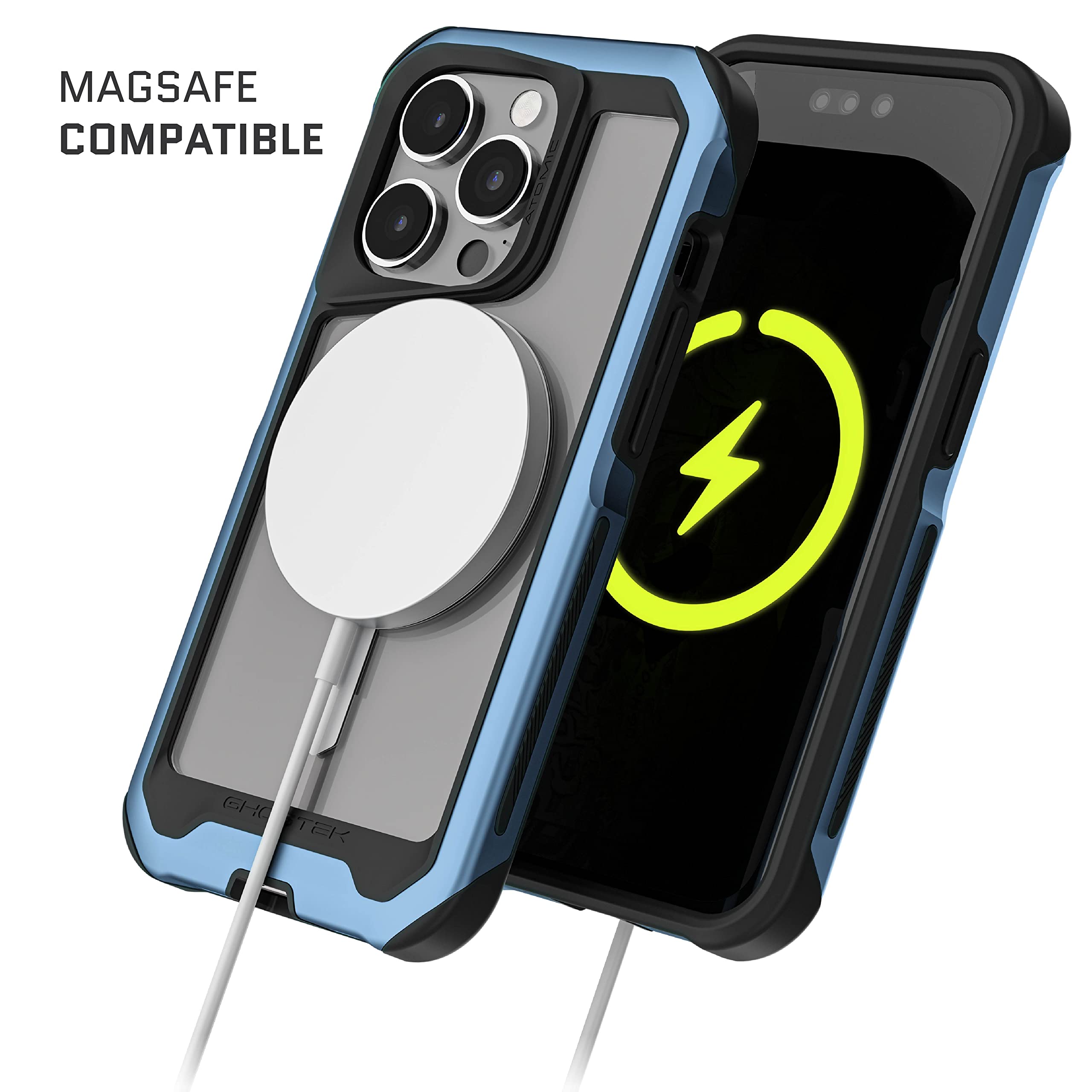Ghostek Atomic Slim Iphone 14 Plus Case Blue With Crystal Clear Magsafe Magnetic Ring Back Wireless Charging Compatible Tough Mi
